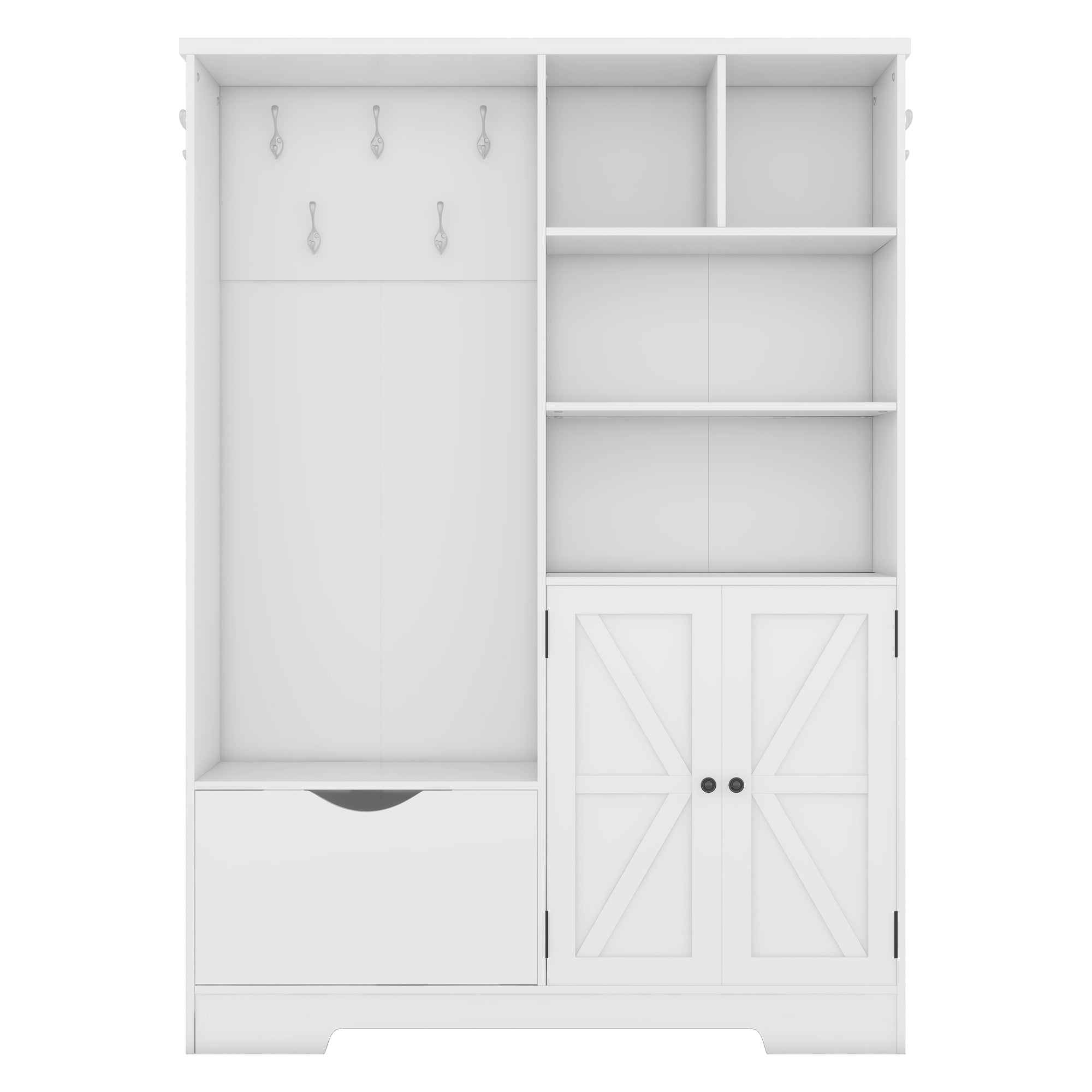 Modern Hall Tree with Storage Bench Shoe Cabinet White