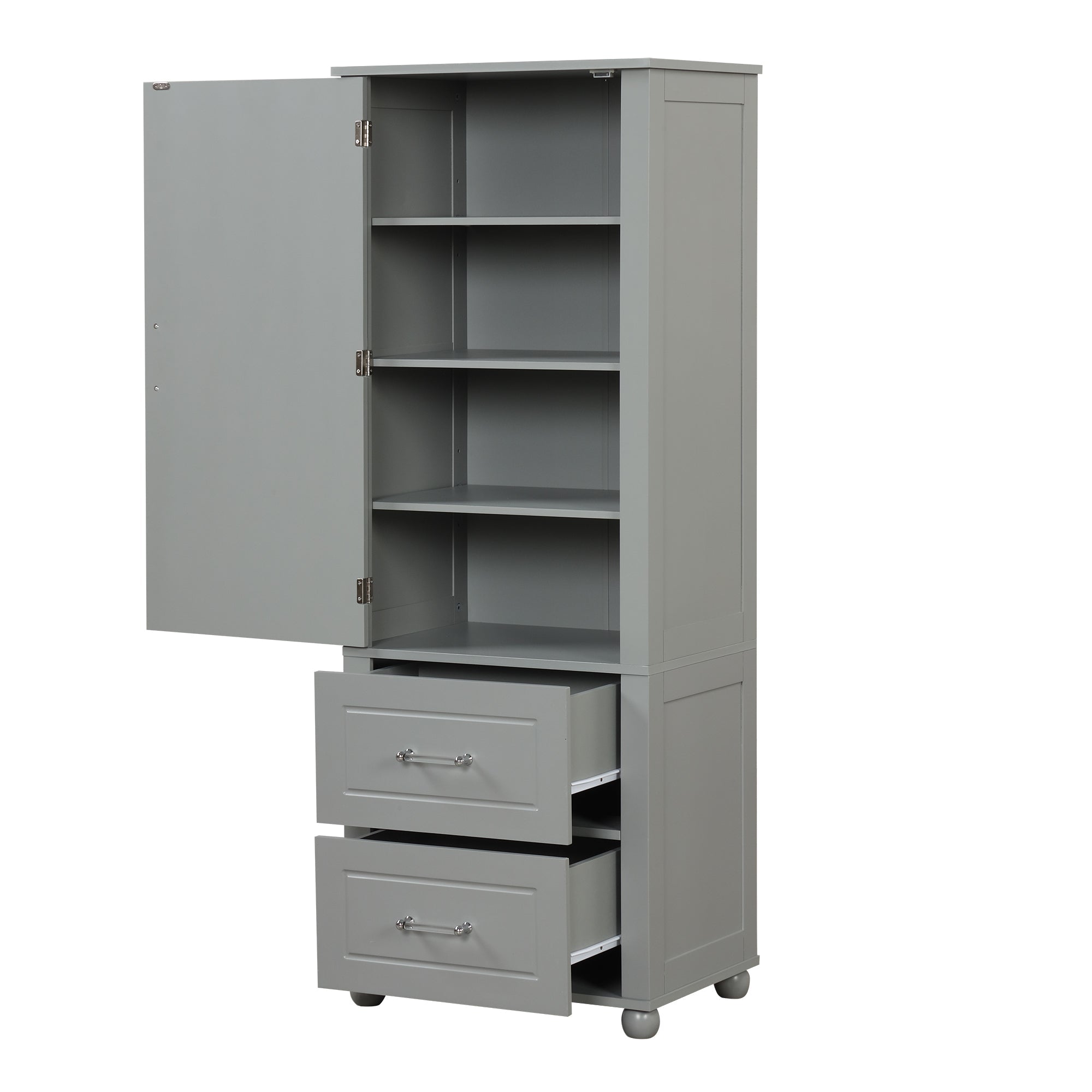 Tall Grey Bathroom Storage Cabinet with Adjustable Shelves Drawers