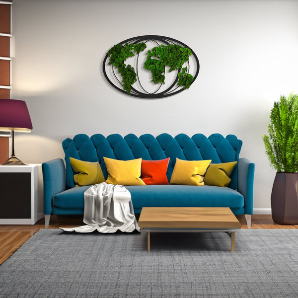 Moss World Map Metal Wall Decor Modern Artwork