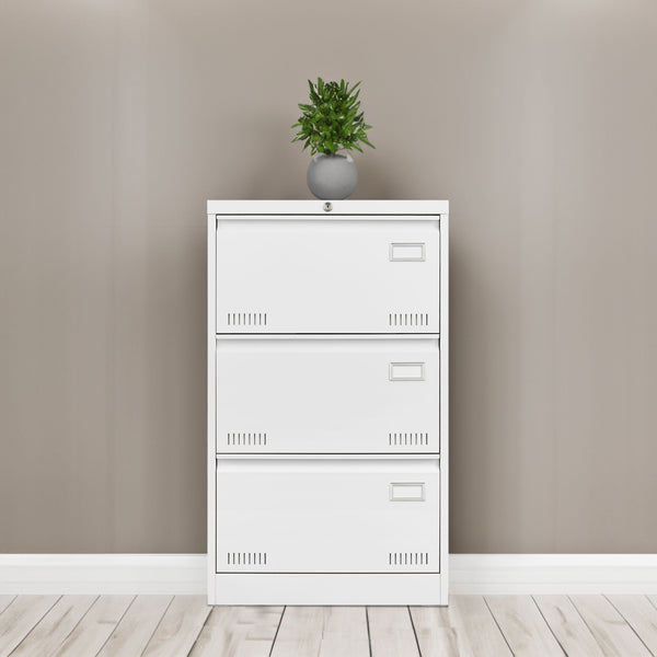 White 3 Drawer Lateral Filing Cabinet with Lock