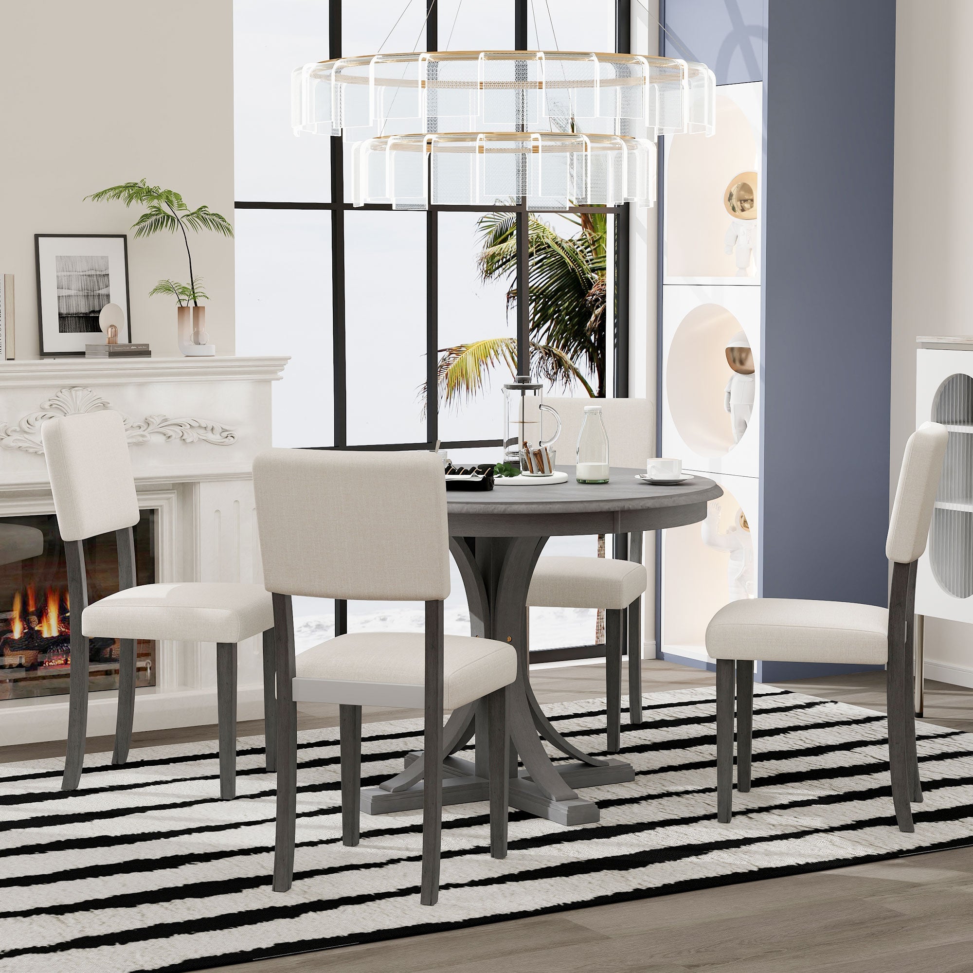 5-Piece Retro Round Dining Table Set Dark Gray