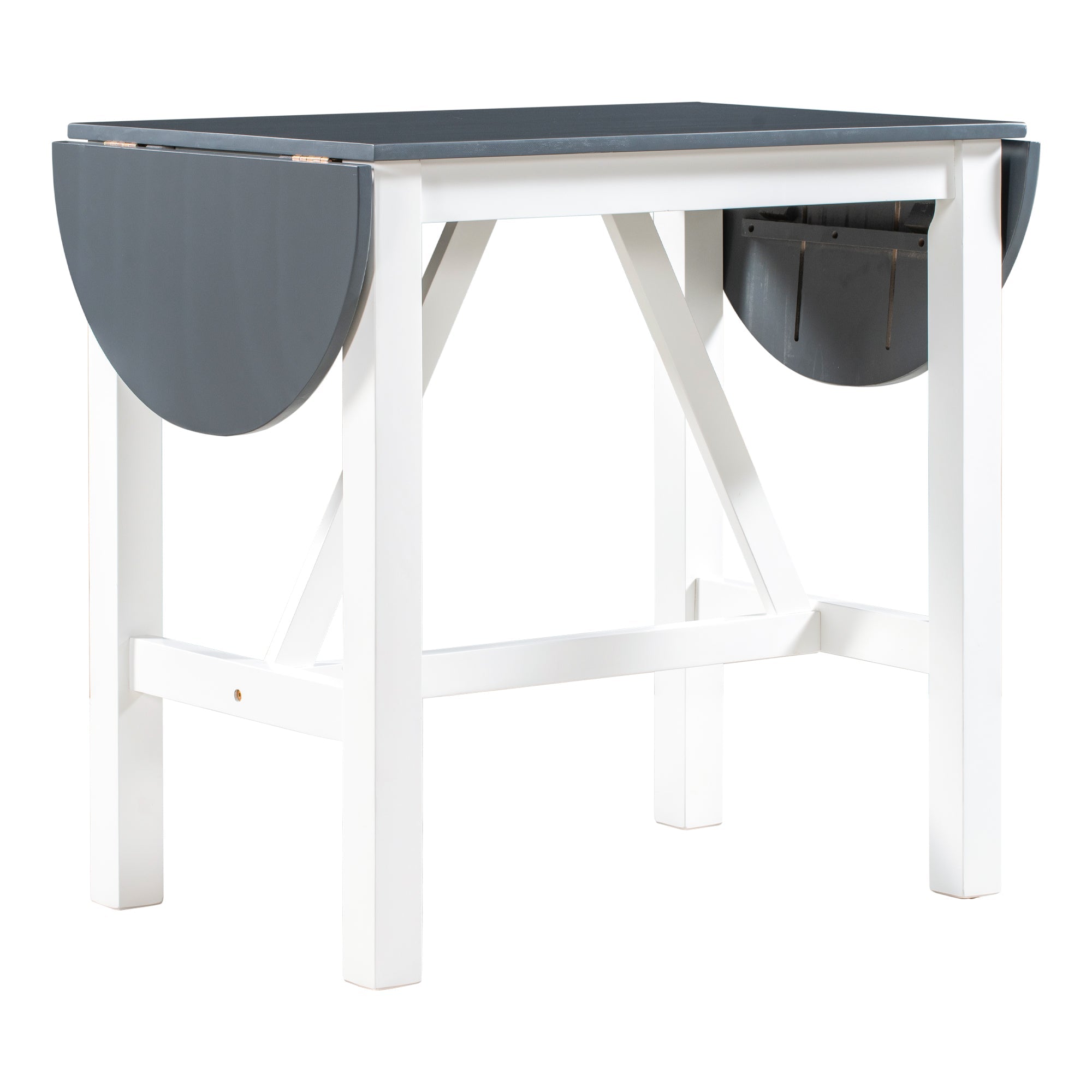 3-Piece Drop Leaf Dining Table Set White Gray