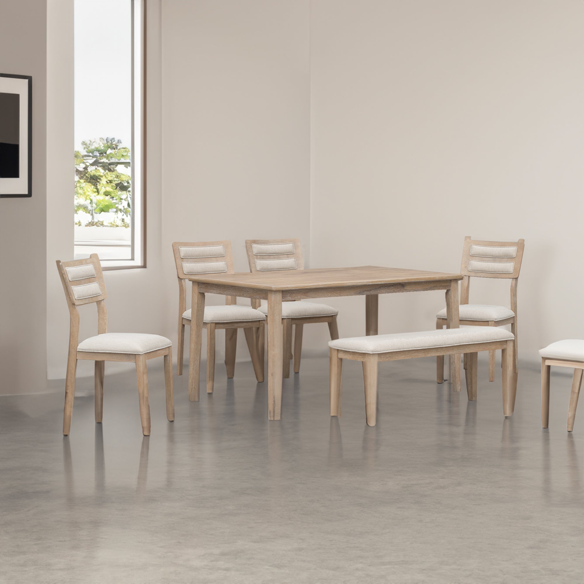 6-Piece Traditional Dining Set Table Chairs Bench