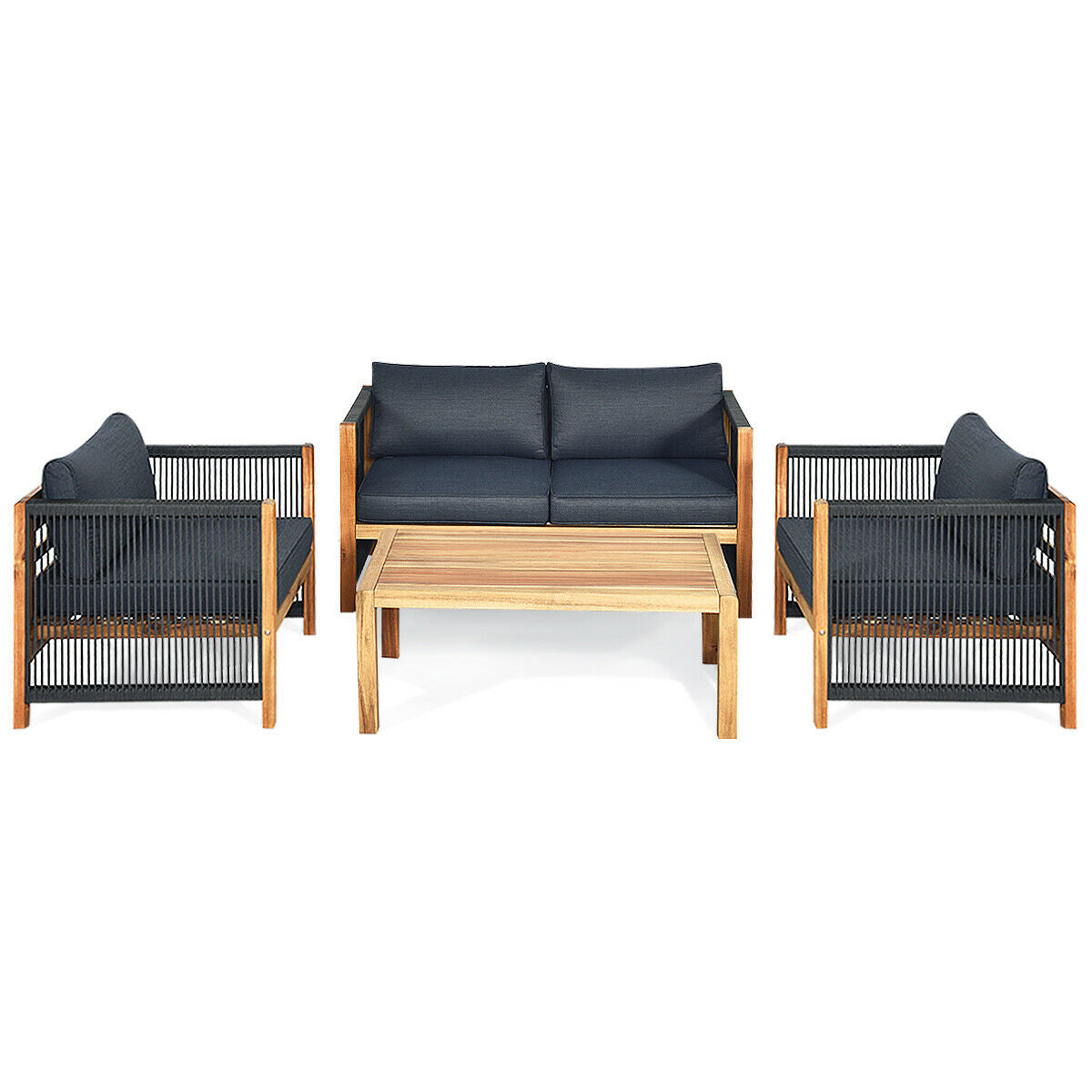 4-Piece Acacia Wood Outdoor Patio Furniture Set Cushions