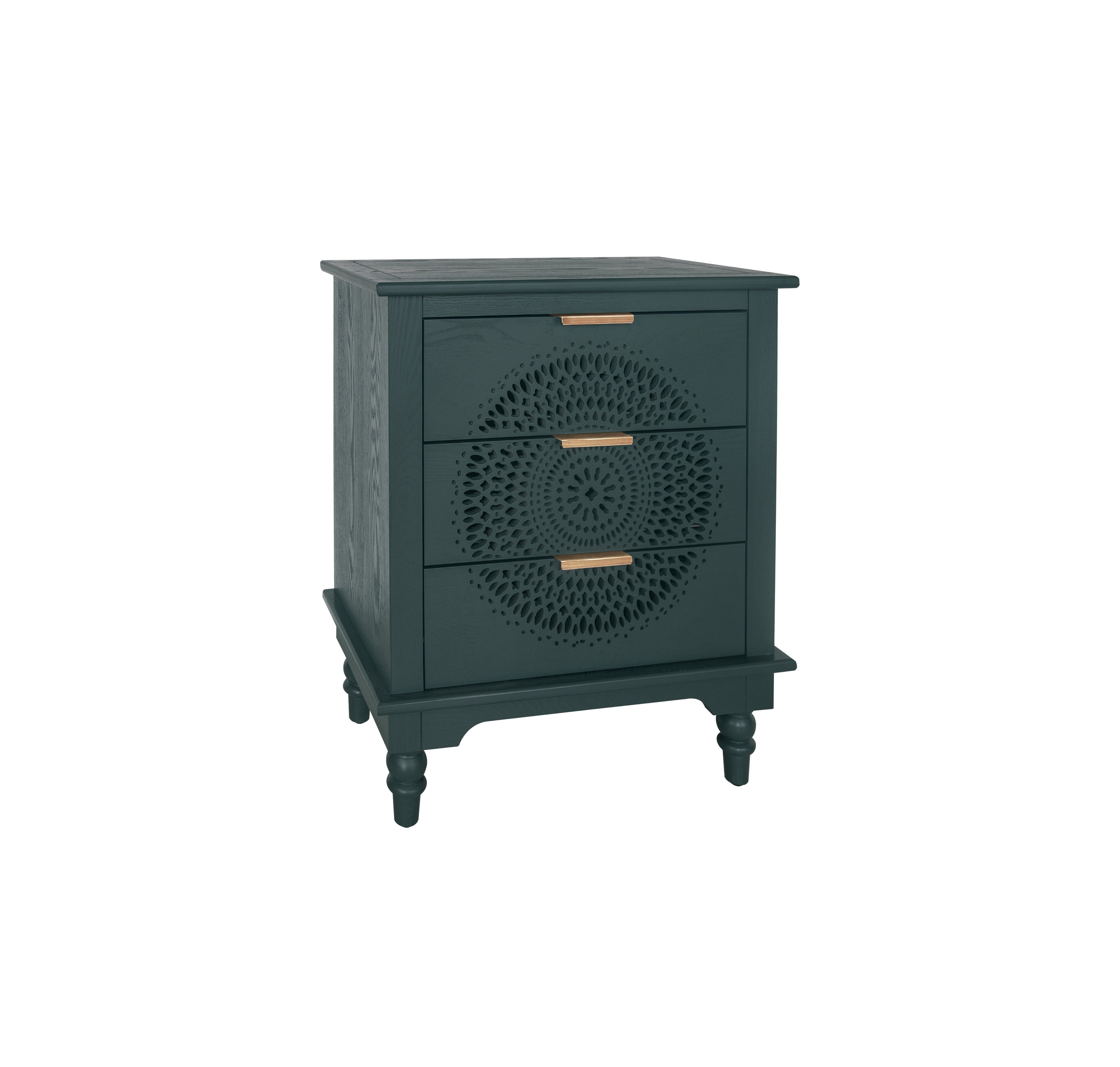 Hollow-Carved 3 Drawer Dresser with Metal Handles Storage