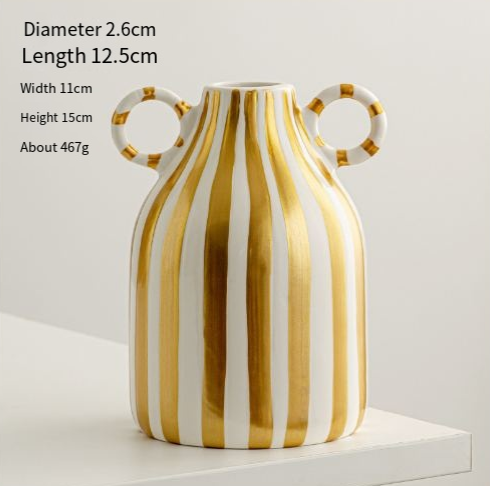 Hand Drawn Striped Ceramic Vase Large Belly Floral Decor