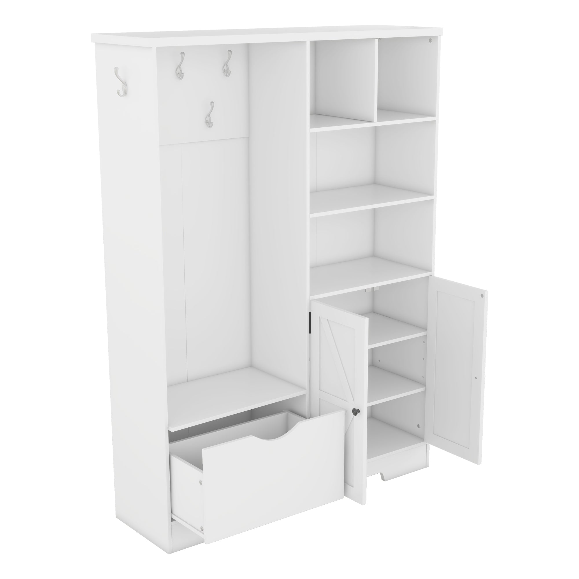 Modern Hall Tree with Storage Bench Shoe Cabinet White