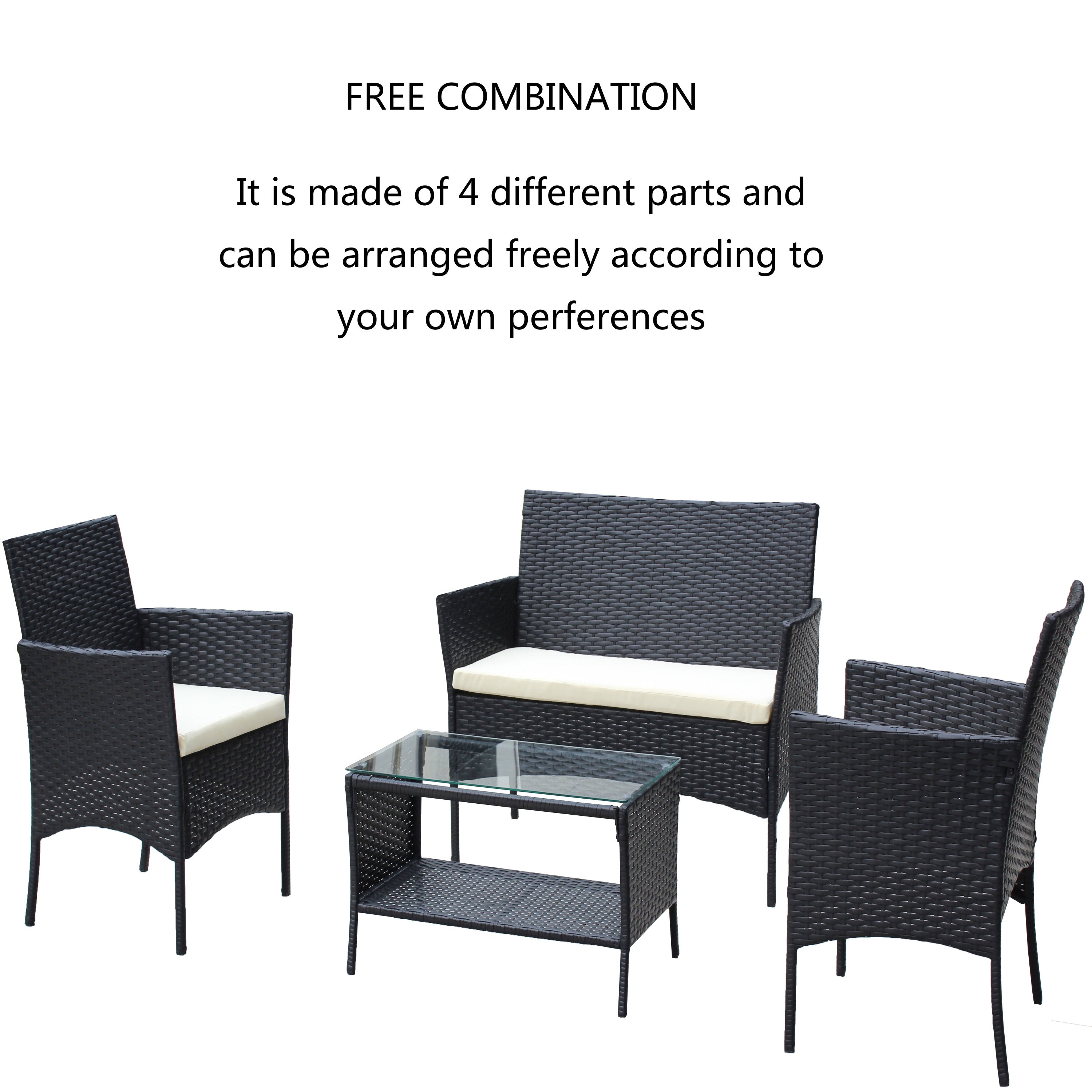 4-Piece Rattan Patio Furniture Set with Cushioned Wicker Sofa
