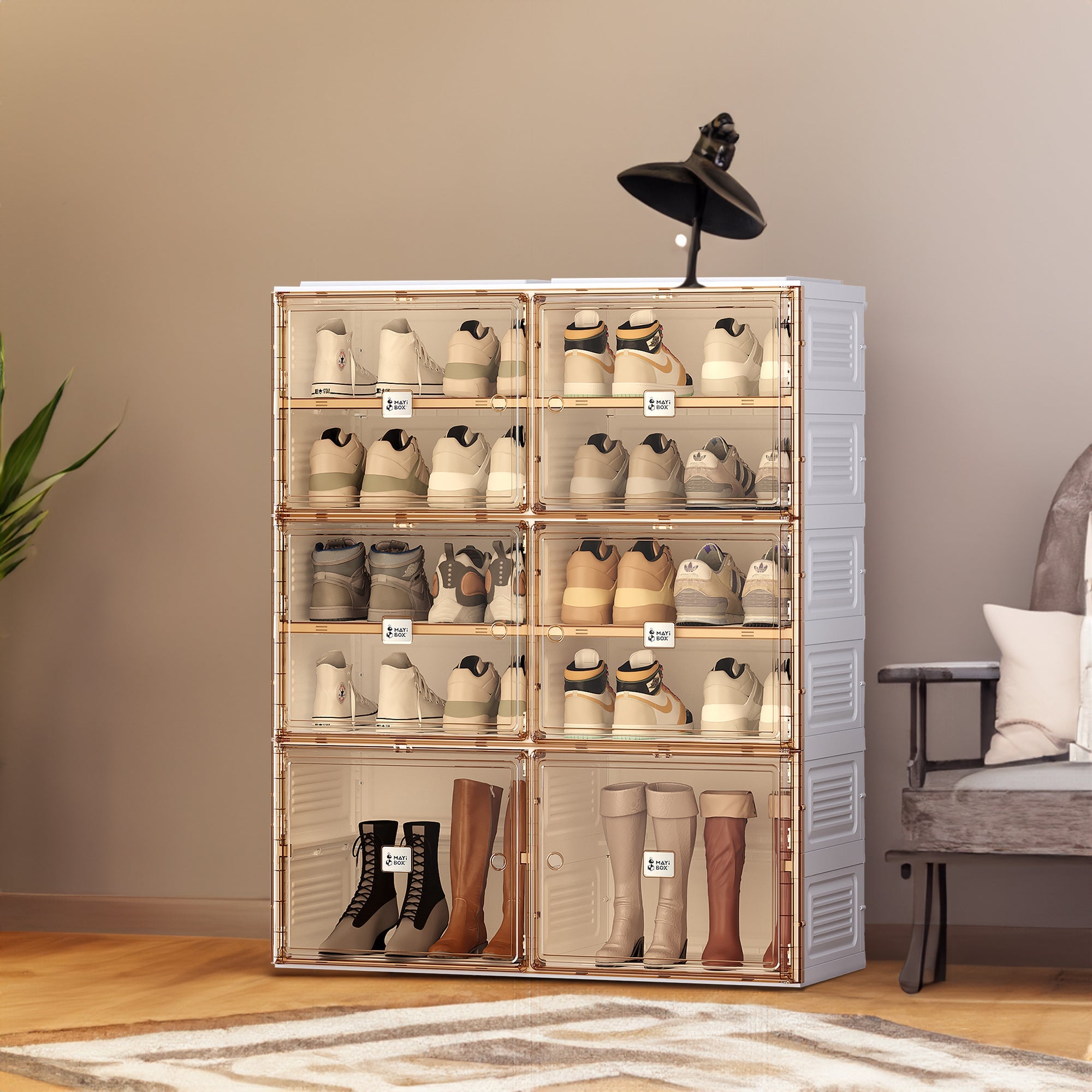 Portable Stackable Shoe Cabinet with Doors Storage Shelves Organizer
