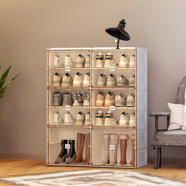 Portable Stackable Shoe Cabinet with Doors Storage Shelves Organizer