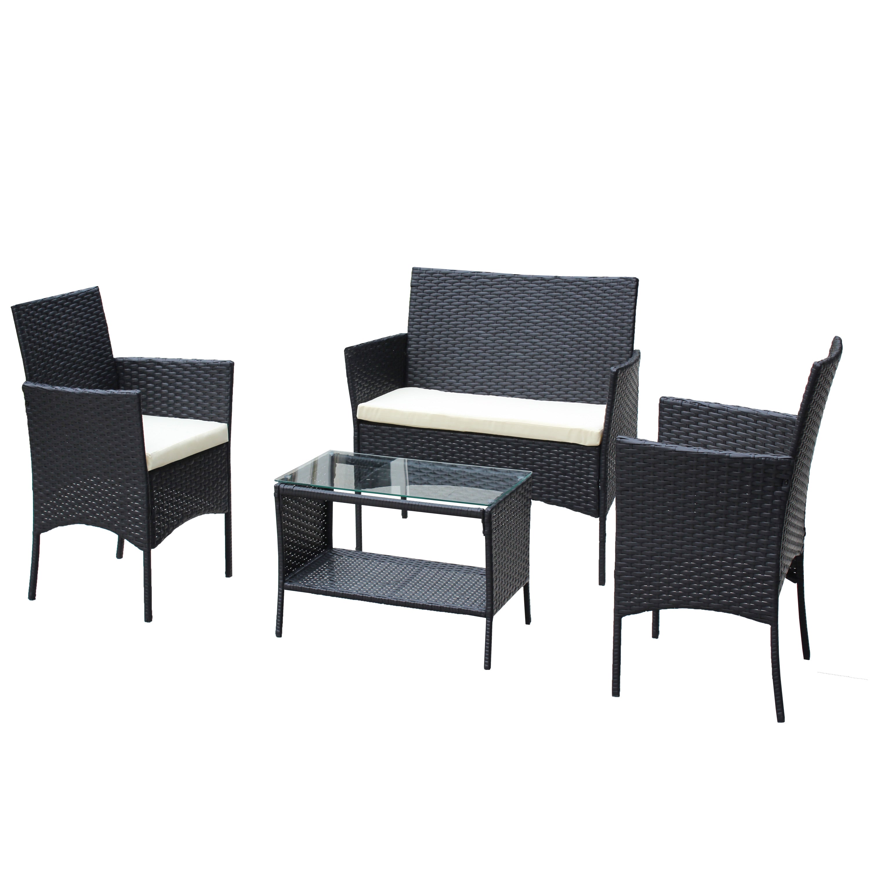 4-Piece Rattan Patio Furniture Set with Cushioned Wicker Sofa