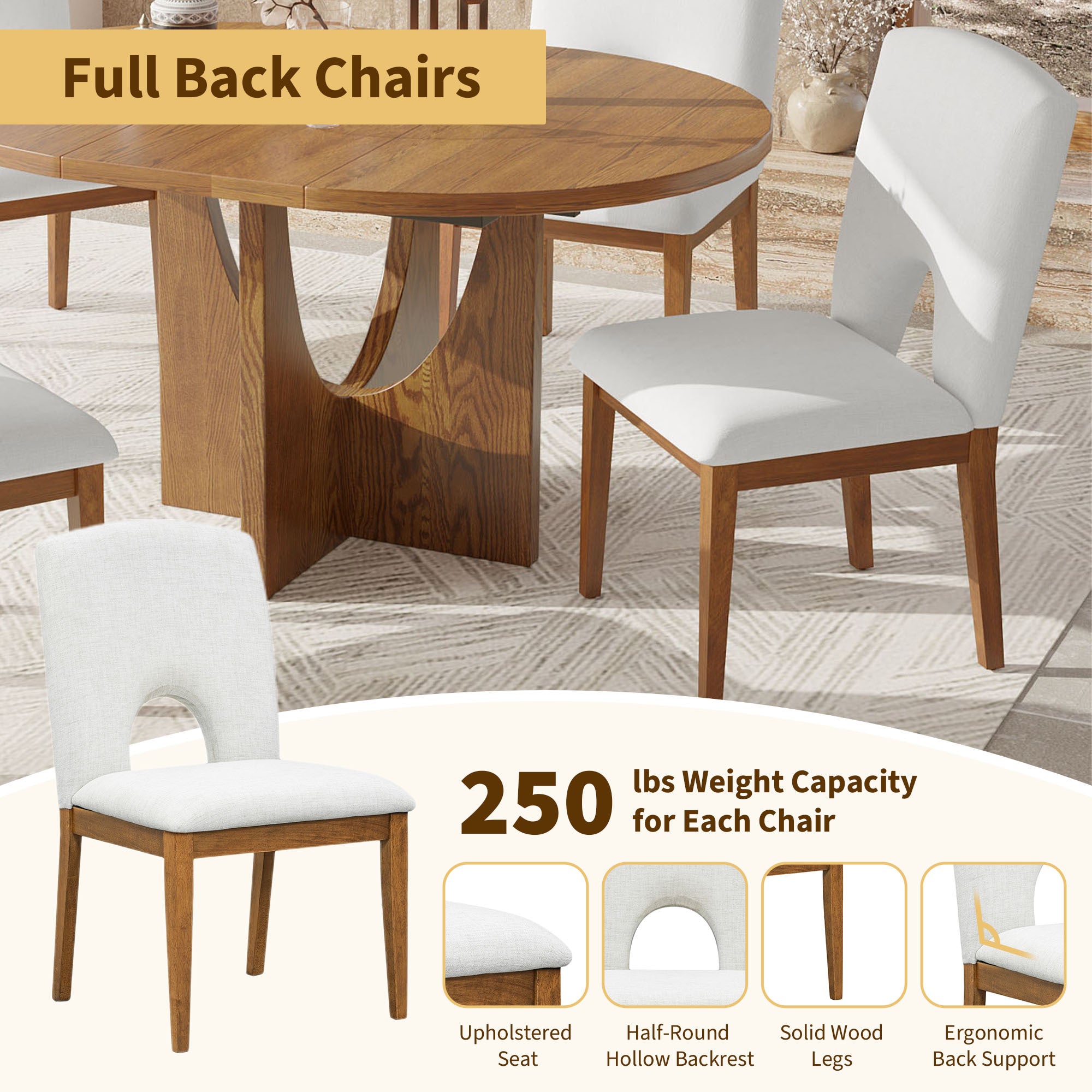 Modern 5-Piece Extendable Round Dining Table Set with 16.2inch Removable Leaf