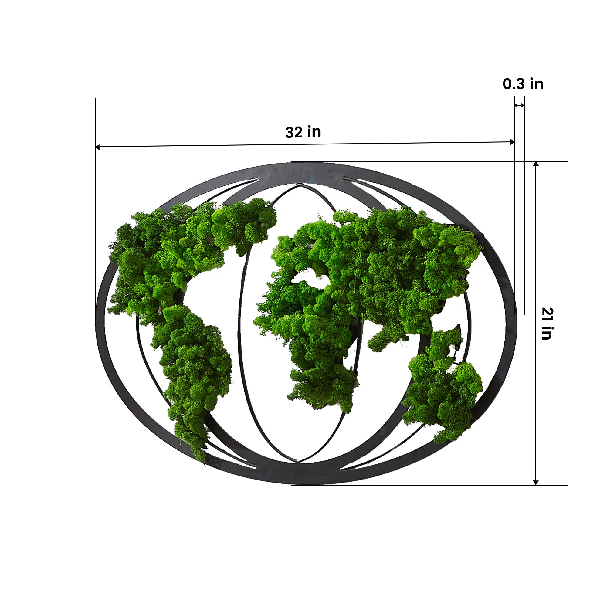 Moss World Map Metal Wall Decor Modern Artwork