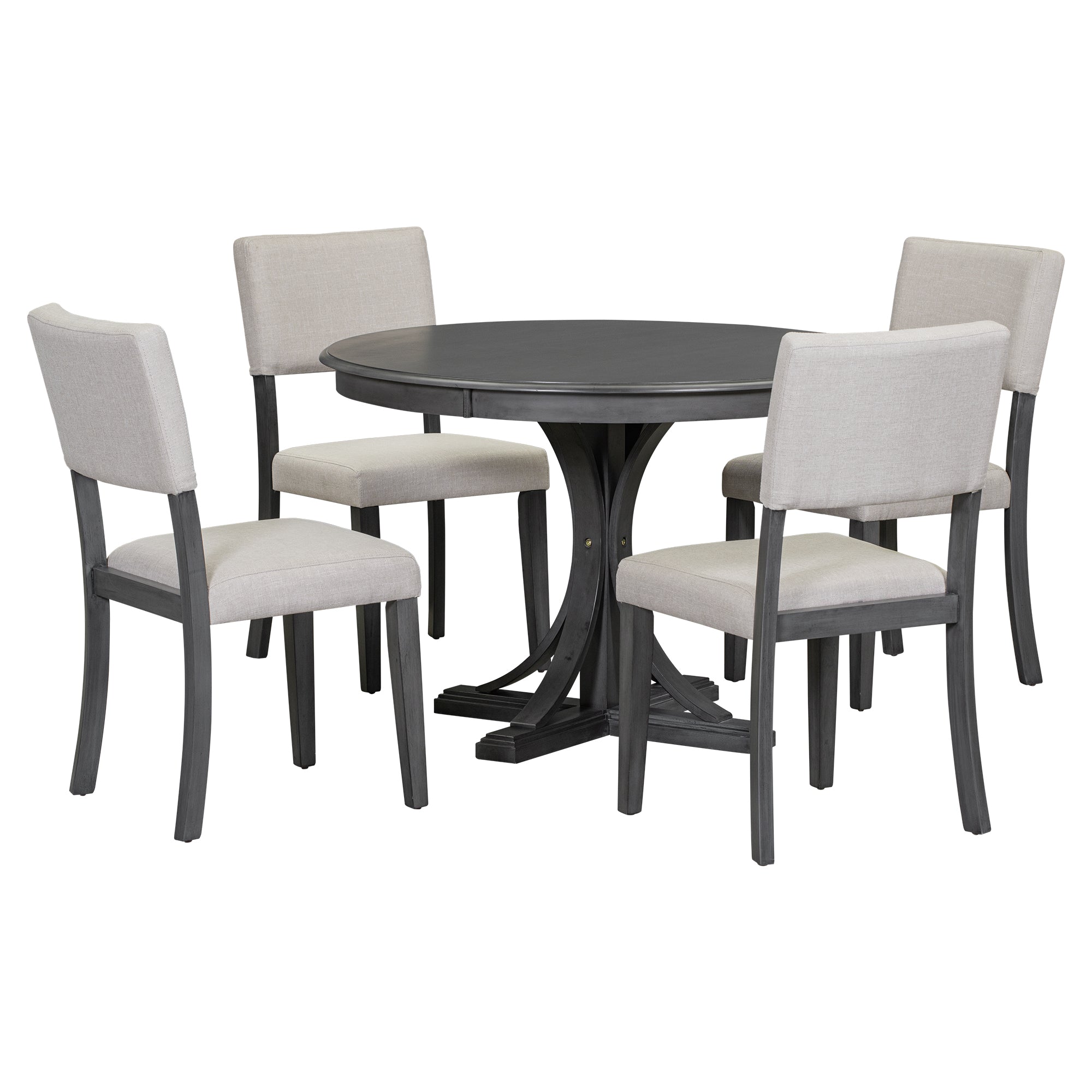 5-Piece Retro Round Dining Table Set Dark Gray