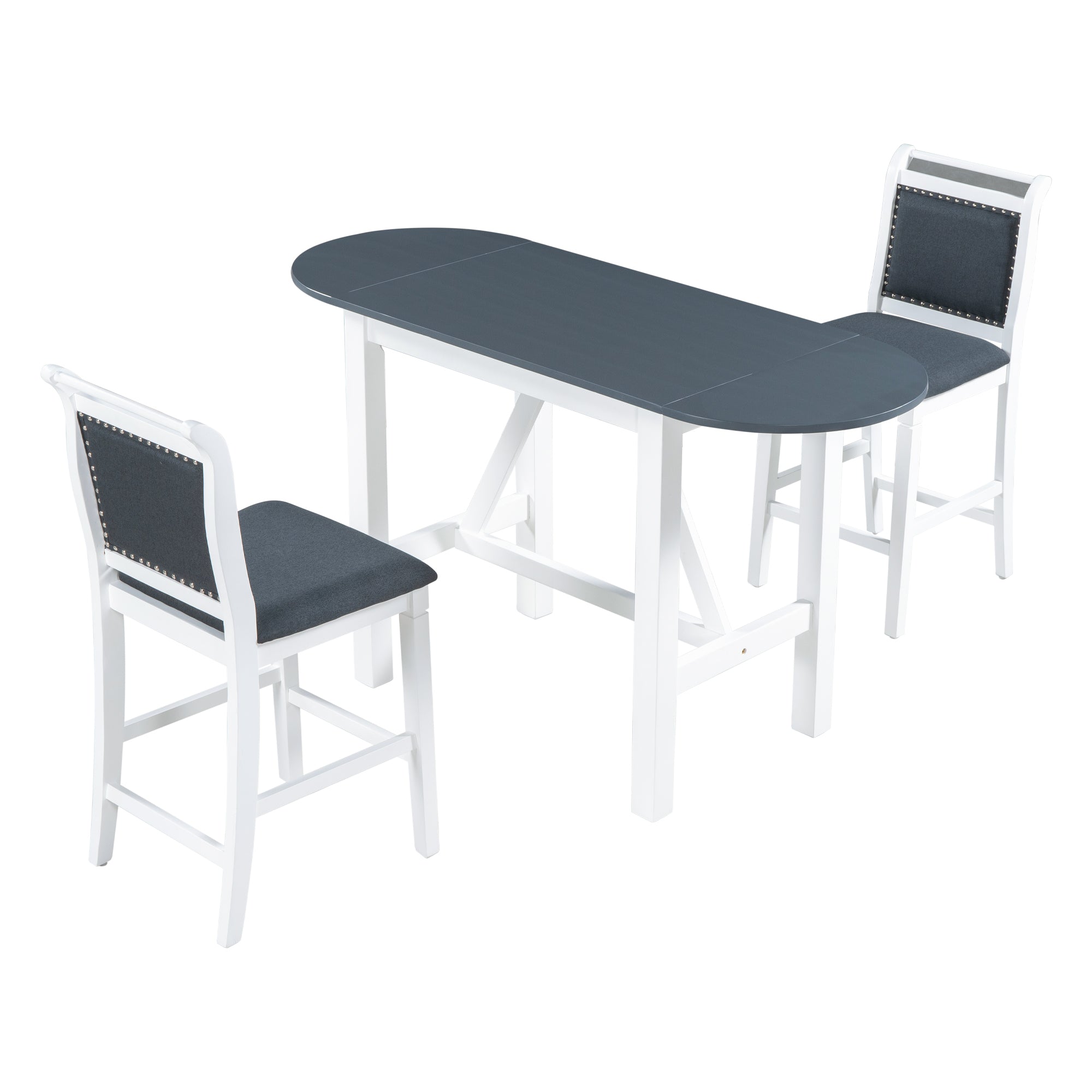 3-Piece Drop Leaf Dining Table Set White Gray