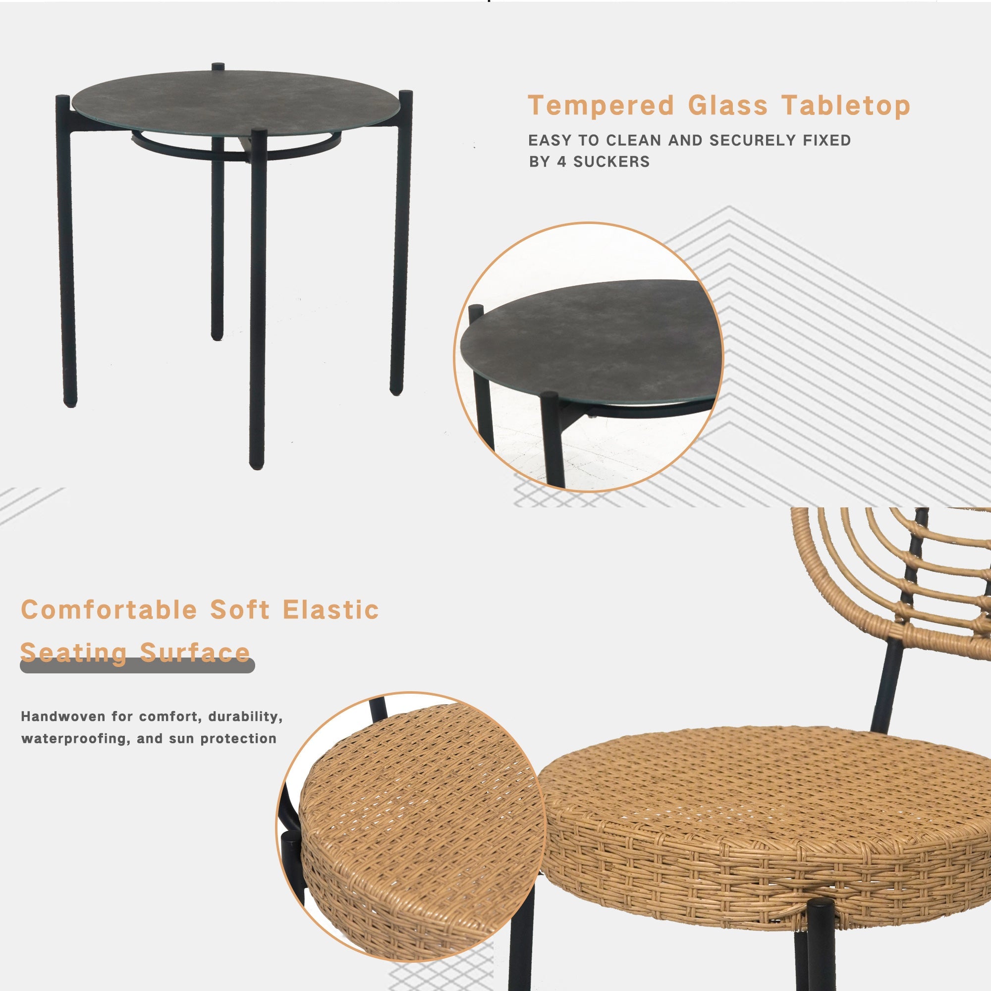 3-Piece Luxury Outdoor Wicker Patio Bistro Furniture Set