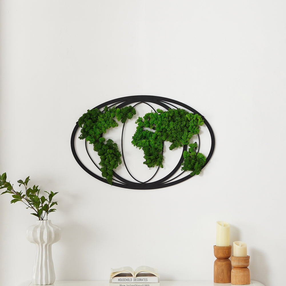 Moss World Map Metal Wall Decor Modern Artwork