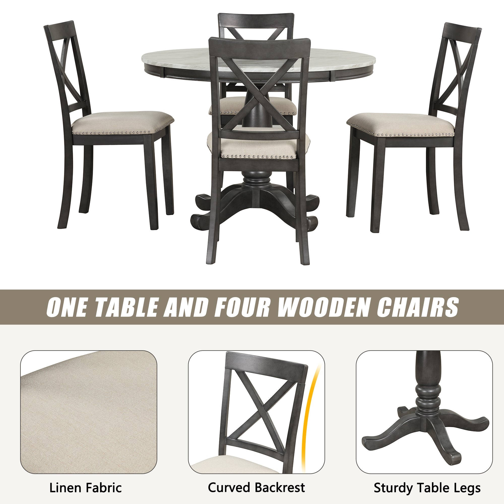 5-Piece Solid Wood Dining Table Chair Set