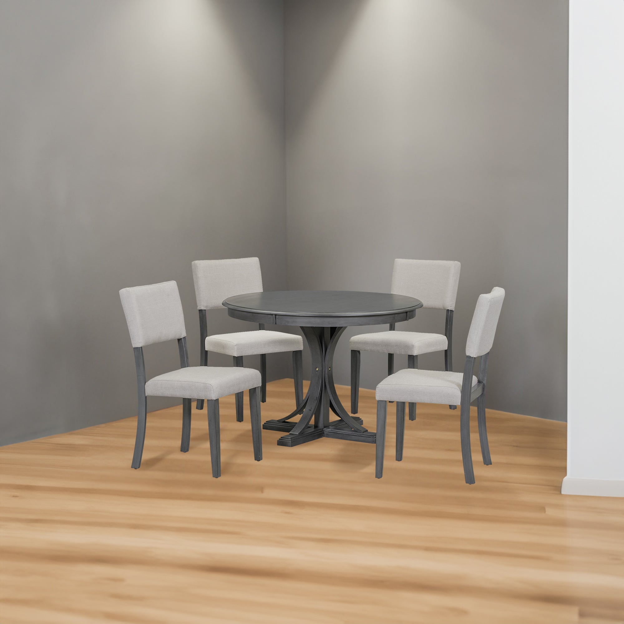 5-Piece Retro Round Dining Table Set Dark Gray