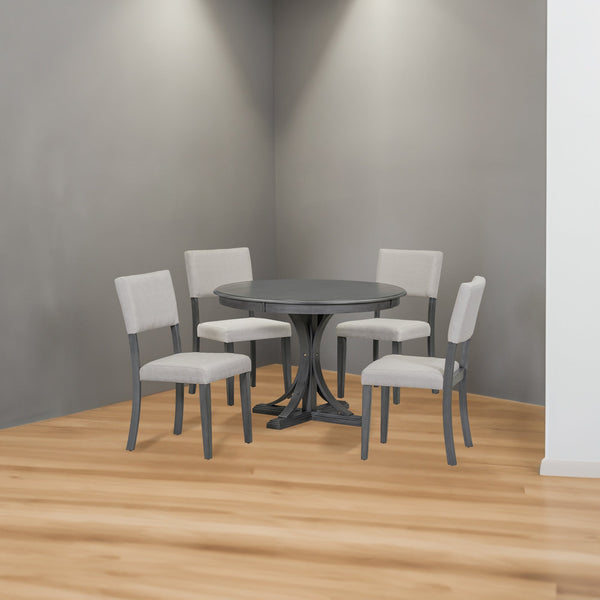 5-Piece Retro Round Dining Table Set Dark Gray