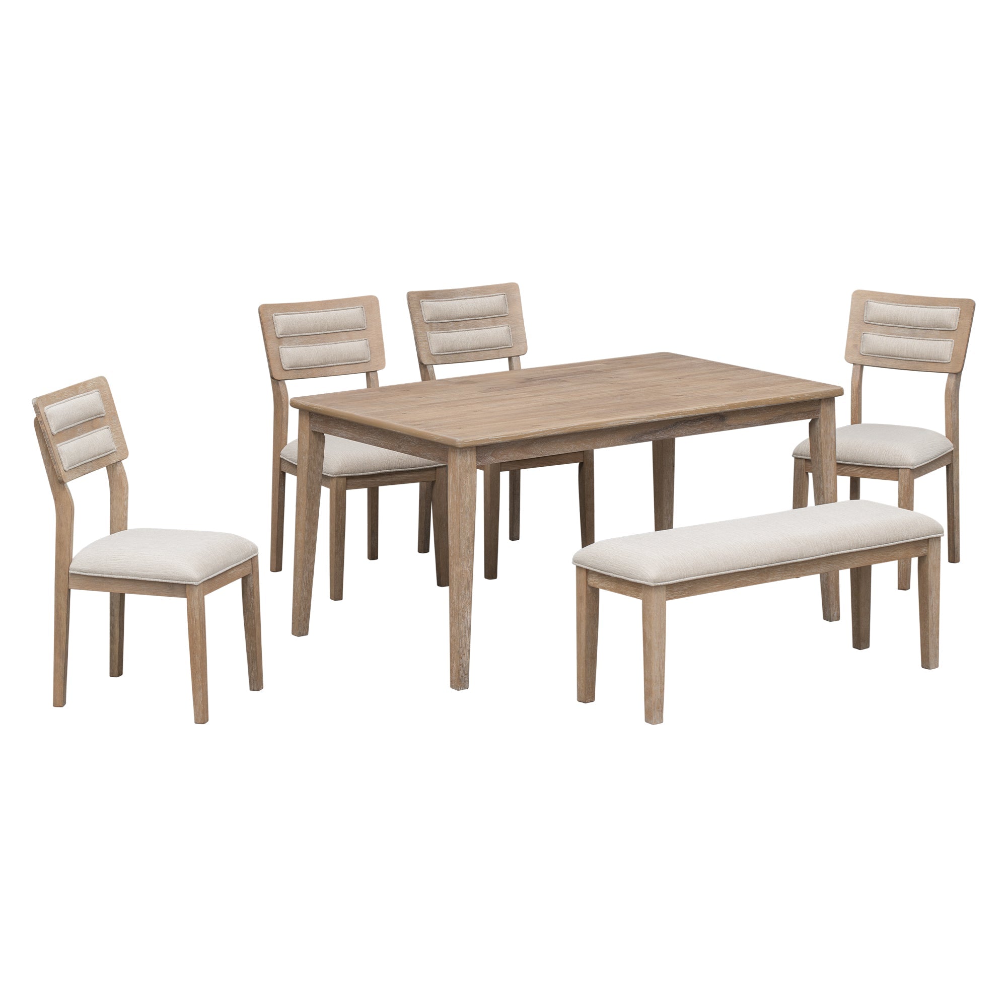 6-Piece Traditional Dining Set Table Chairs Bench