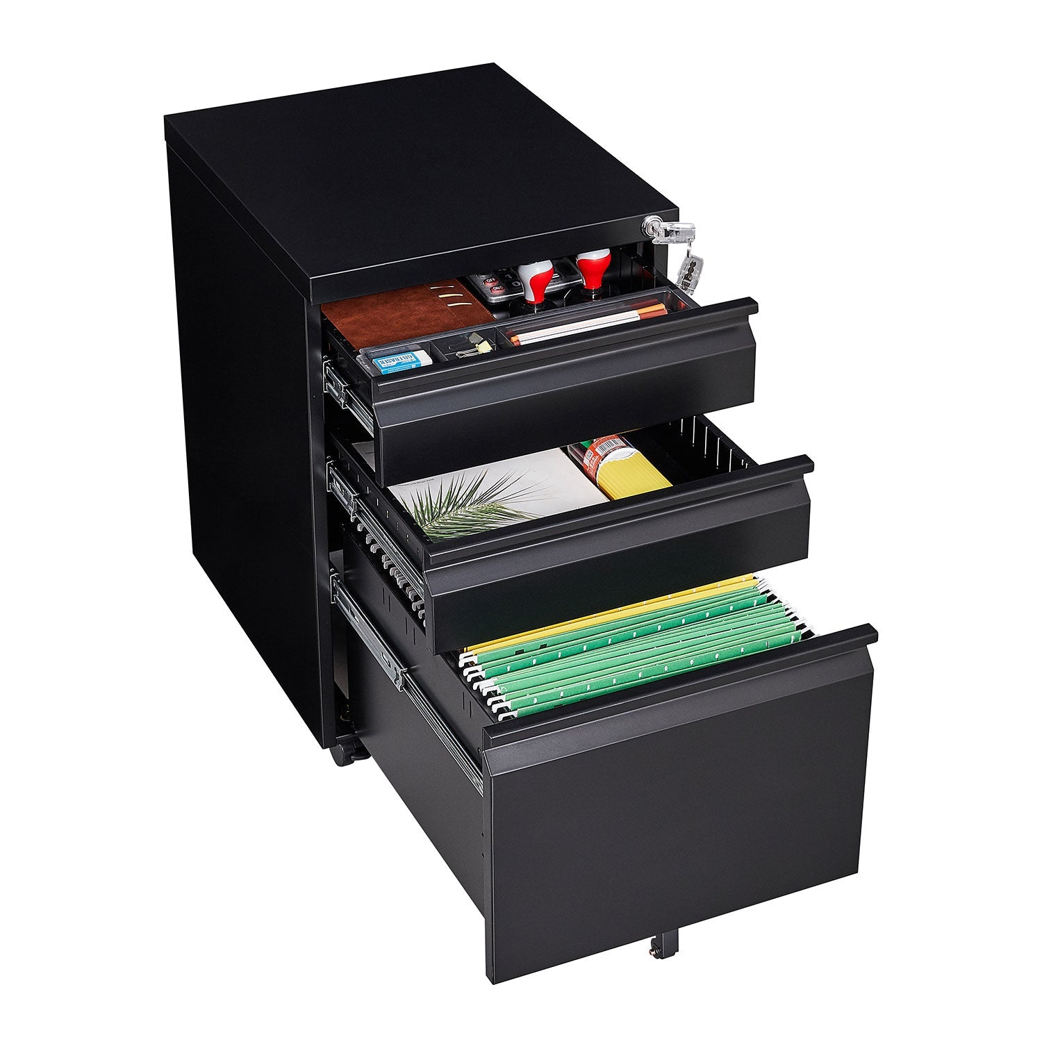Three Drawer Mobile Metal Filing Cabinet with Lock Wheels