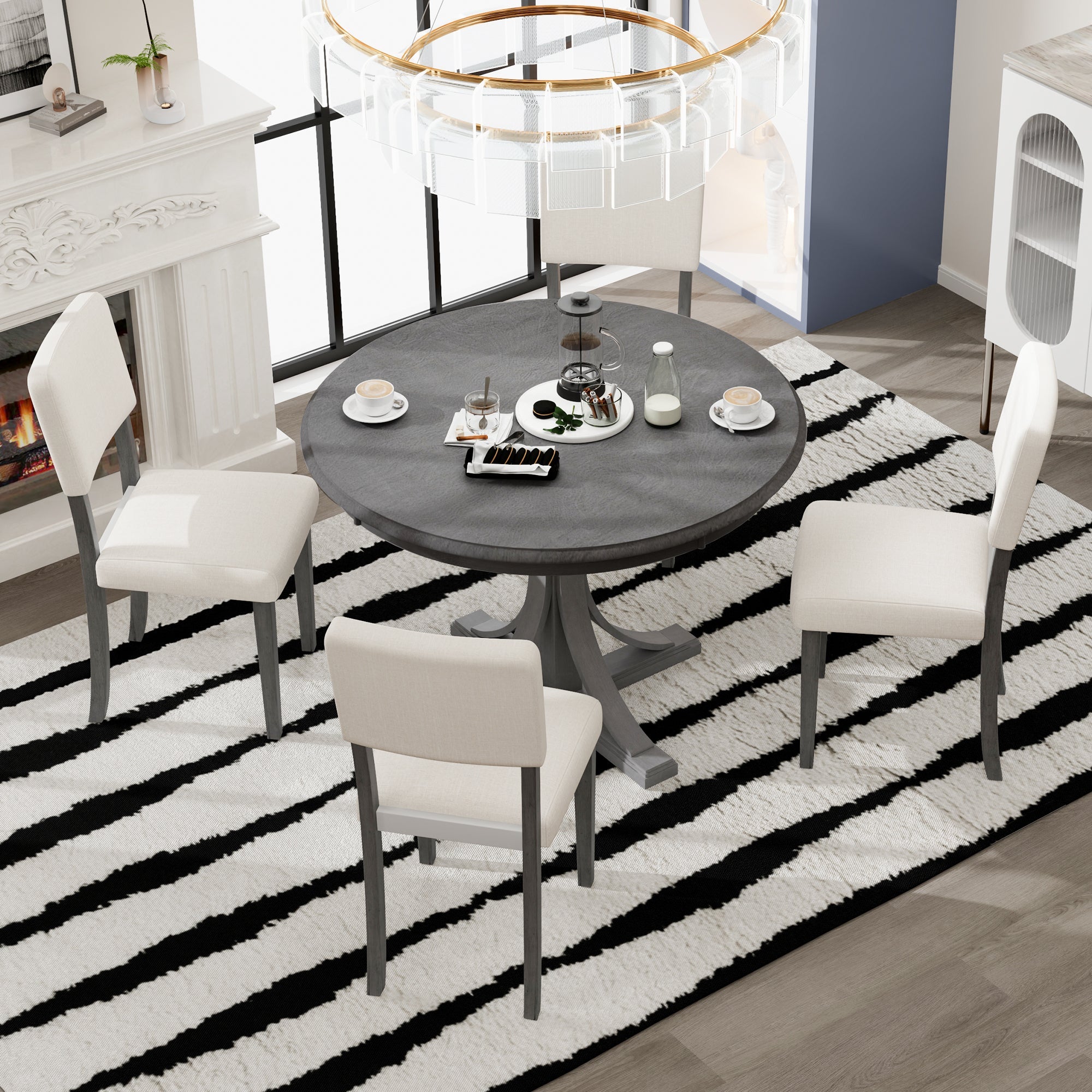 5-Piece Retro Round Dining Table Set Dark Gray