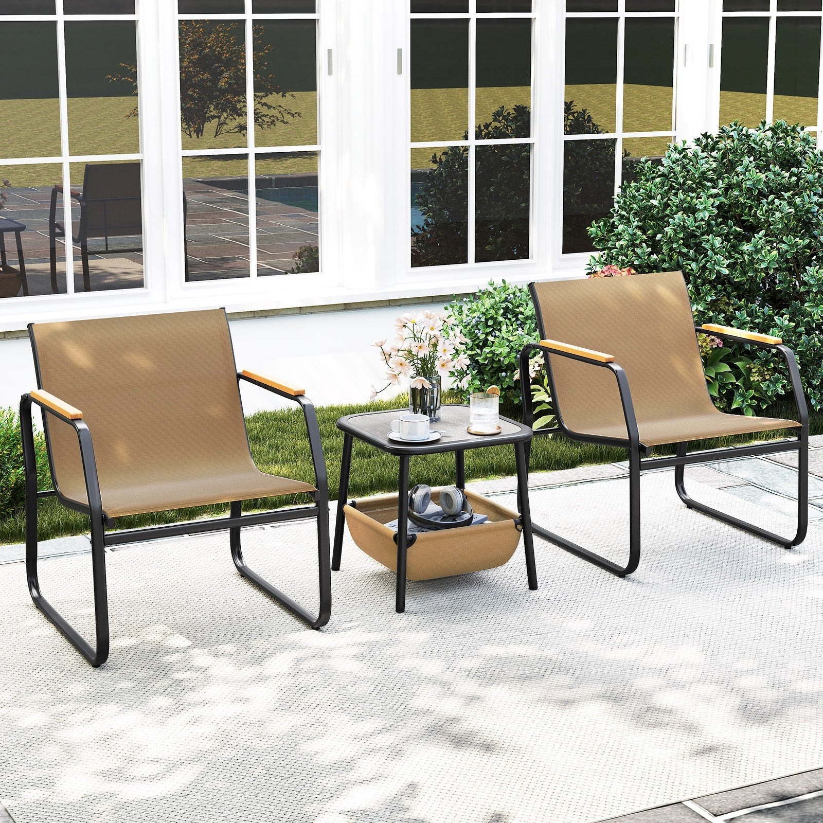 3-Piece Brown Patio Furniture Bistro Conversation Set Outdoor