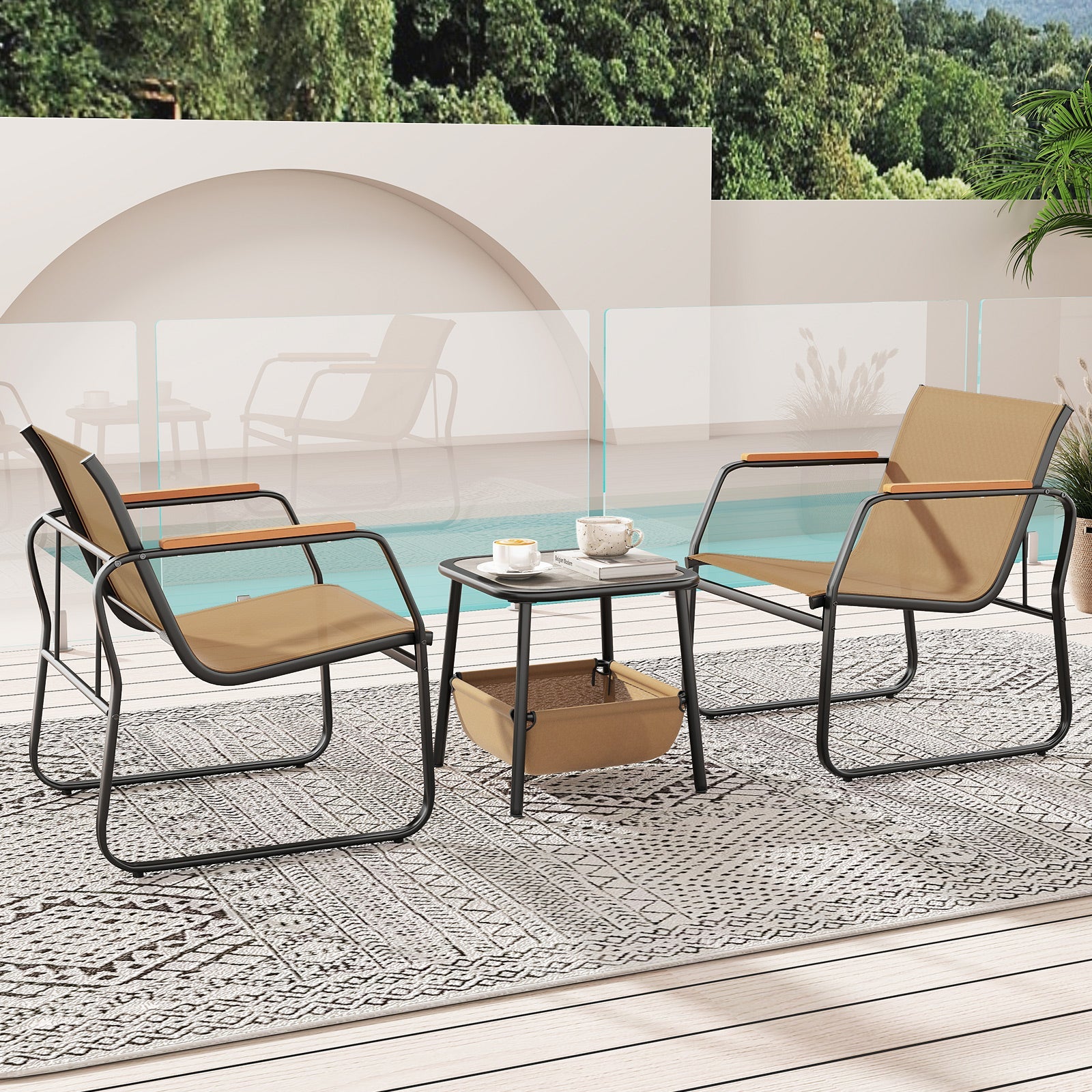3-Piece Brown Patio Furniture Bistro Conversation Set Outdoor