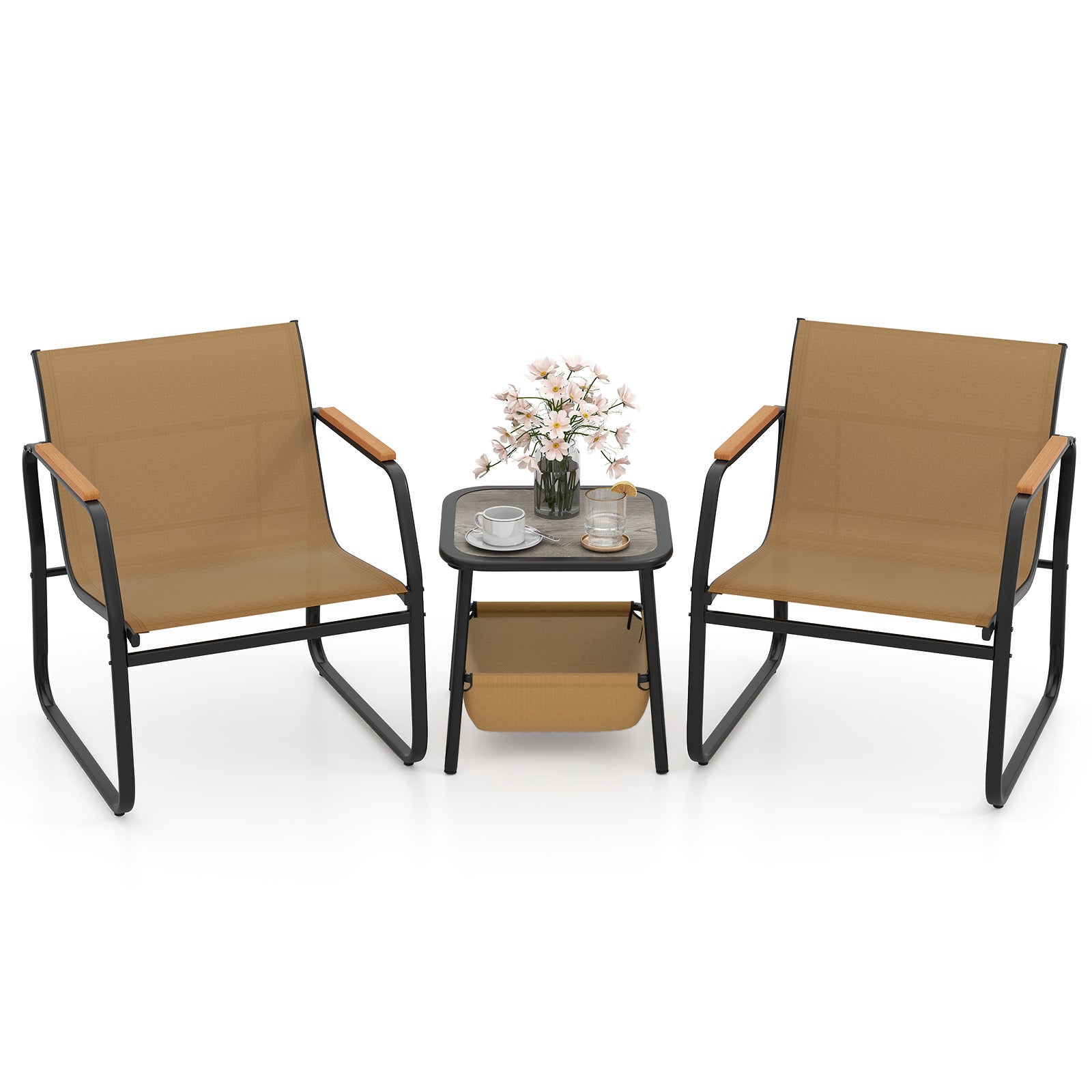 3-Piece Brown Patio Furniture Bistro Conversation Set Outdoor