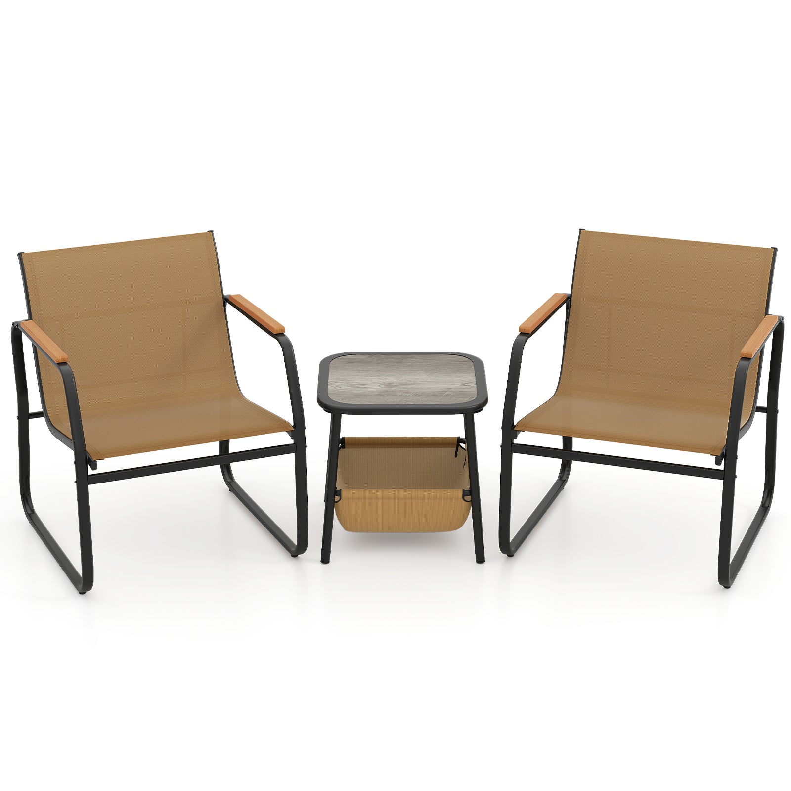 3-Piece Brown Patio Furniture Bistro Conversation Set Outdoor