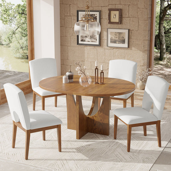 Modern 5-Piece Extendable Round Dining Table Set with 16.2inch Removable Leaf