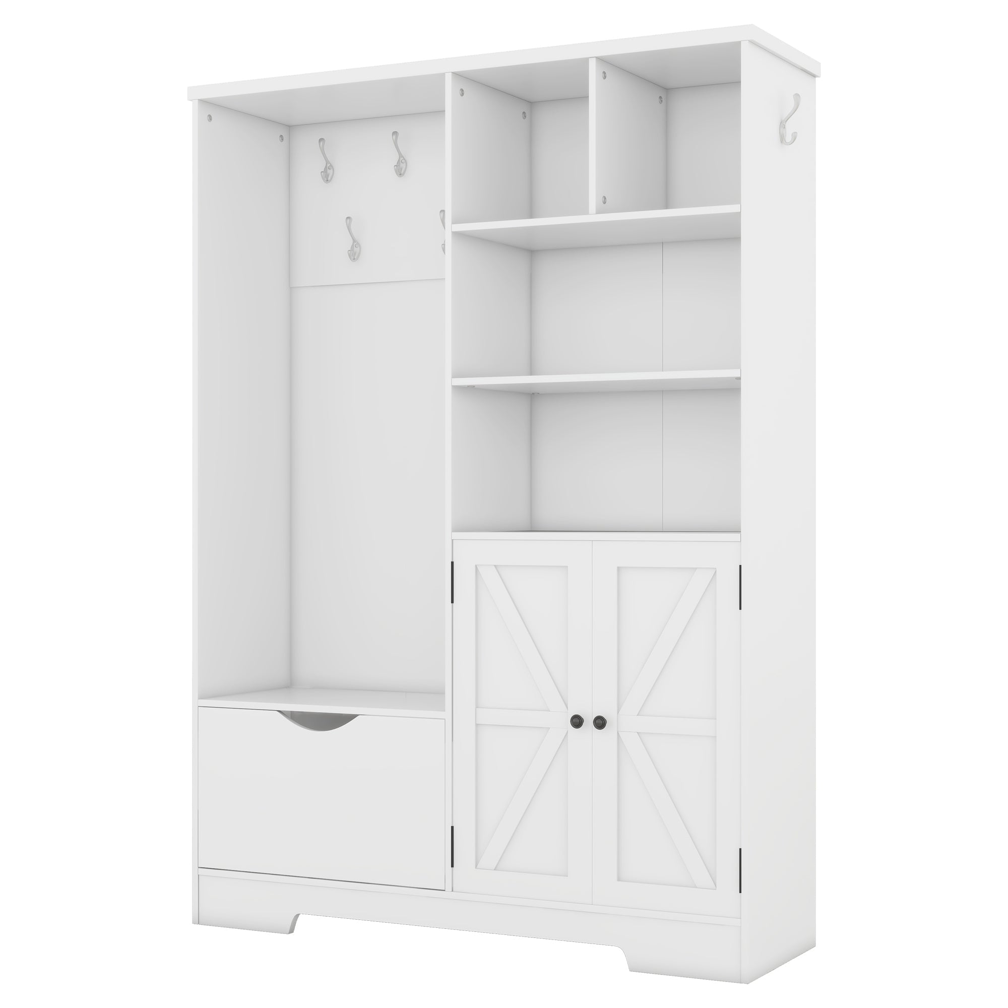 Modern Hall Tree with Storage Bench Shoe Cabinet White