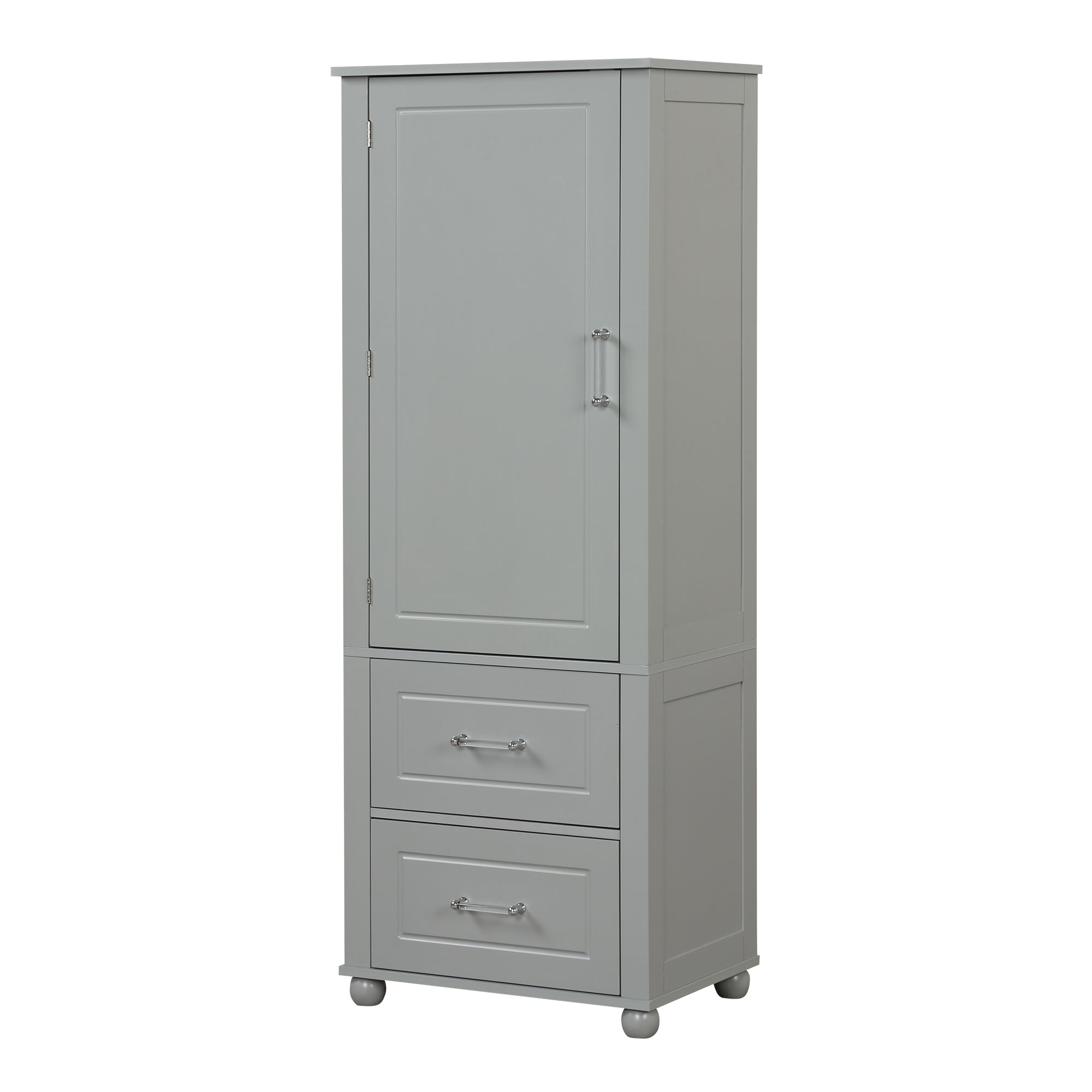 Tall Grey Bathroom Storage Cabinet with Adjustable Shelves Drawers