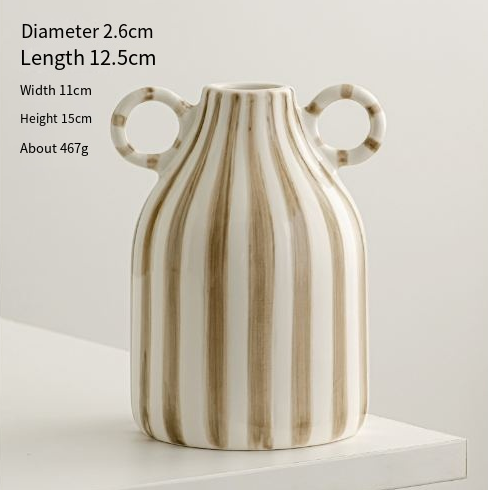 Hand Drawn Striped Ceramic Vase Large Belly Floral Decor