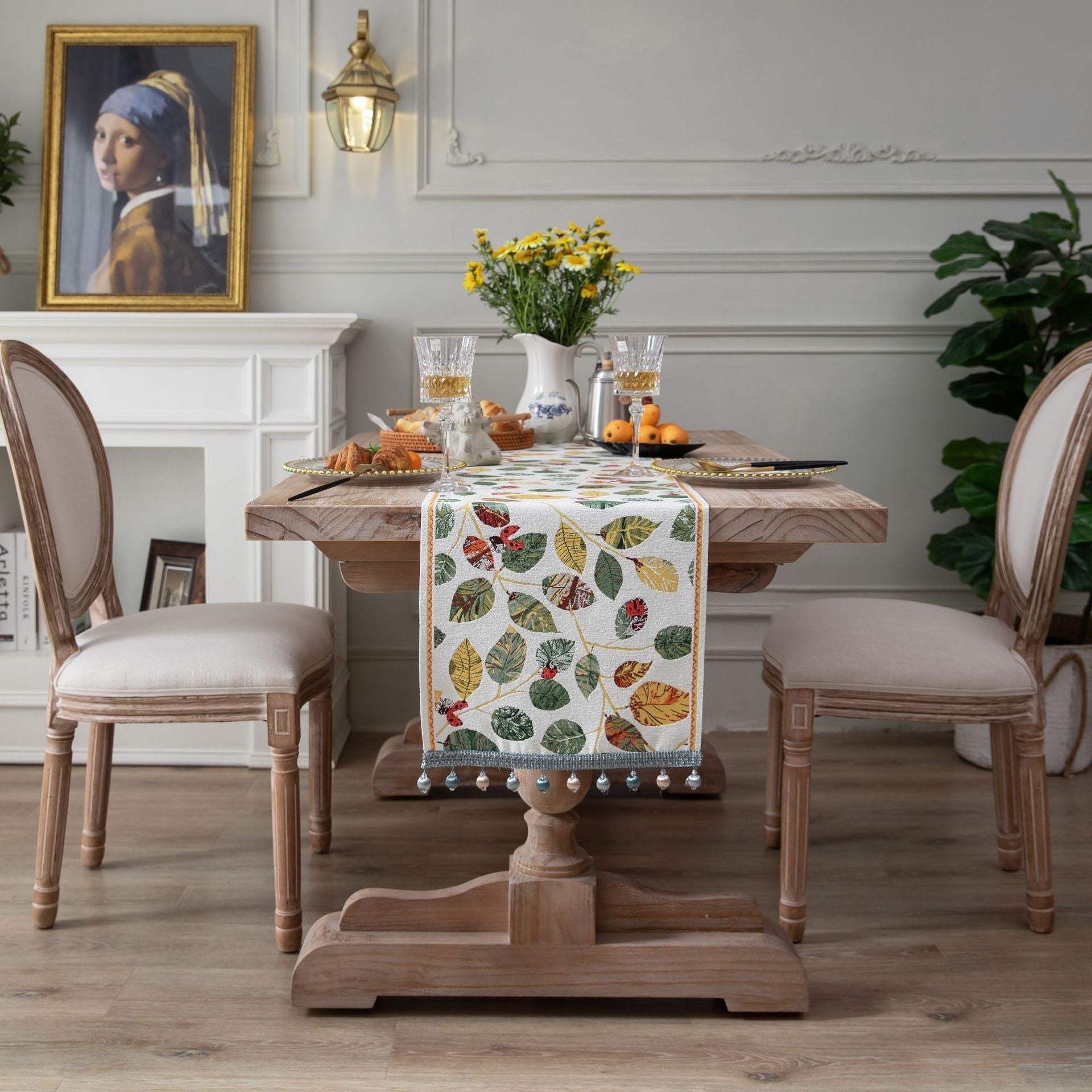 Jacquard Fish Pattern Table Flag Green Holiday Decor