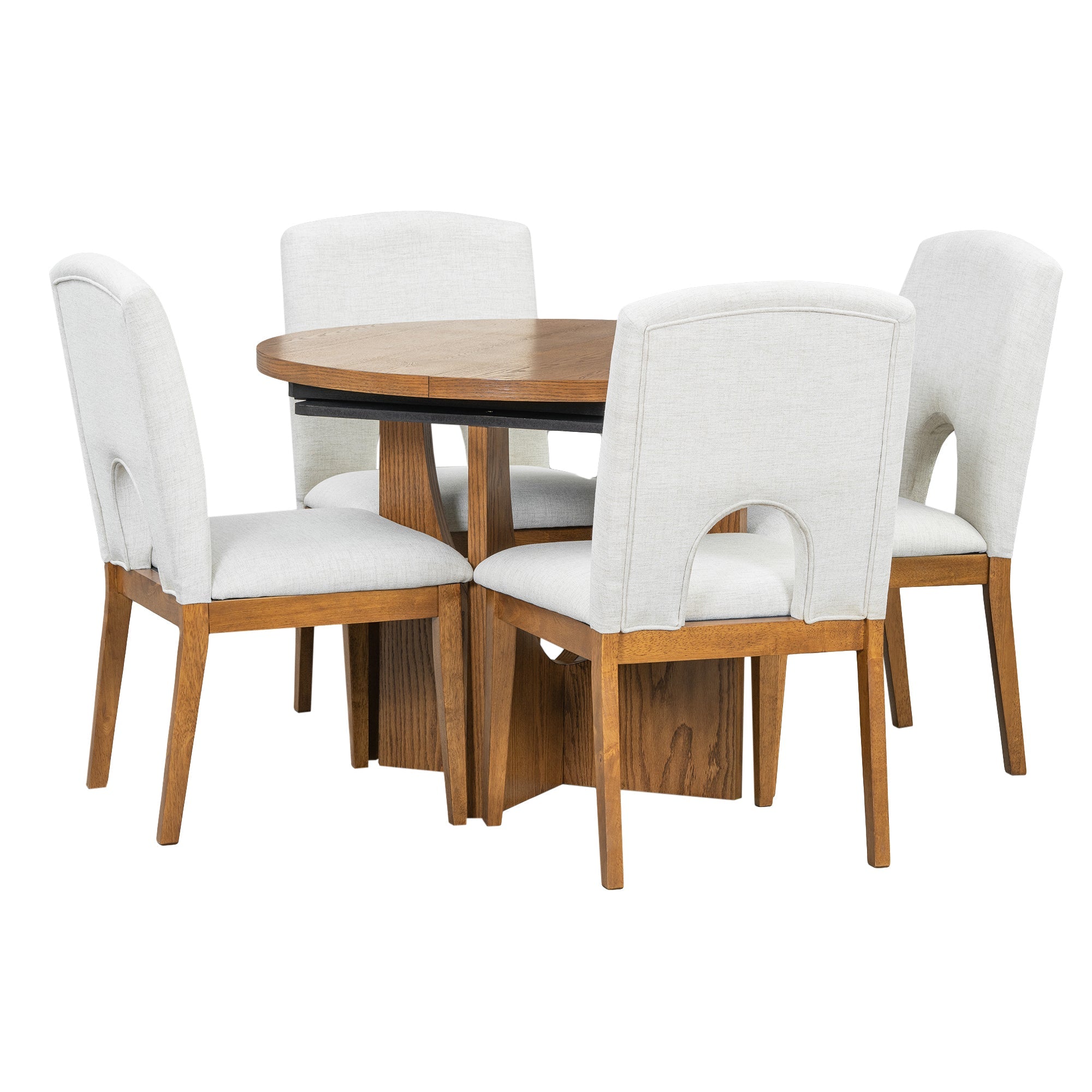 Modern 5-Piece Extendable Round Dining Table Set with 16.2inch Removable Leaf