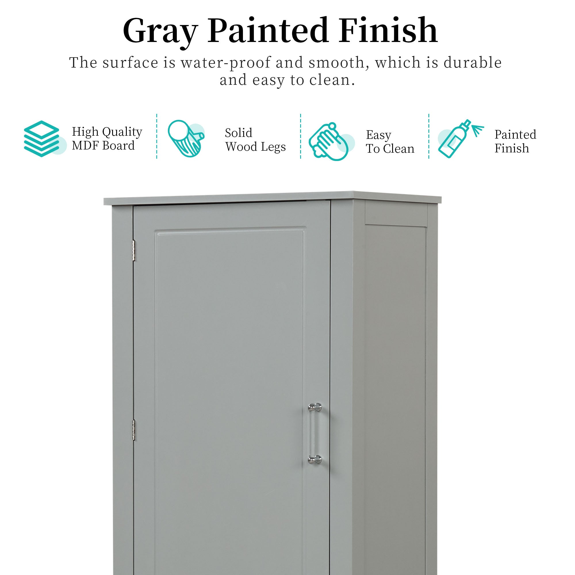 Tall Grey Bathroom Storage Cabinet with Adjustable Shelves Drawers