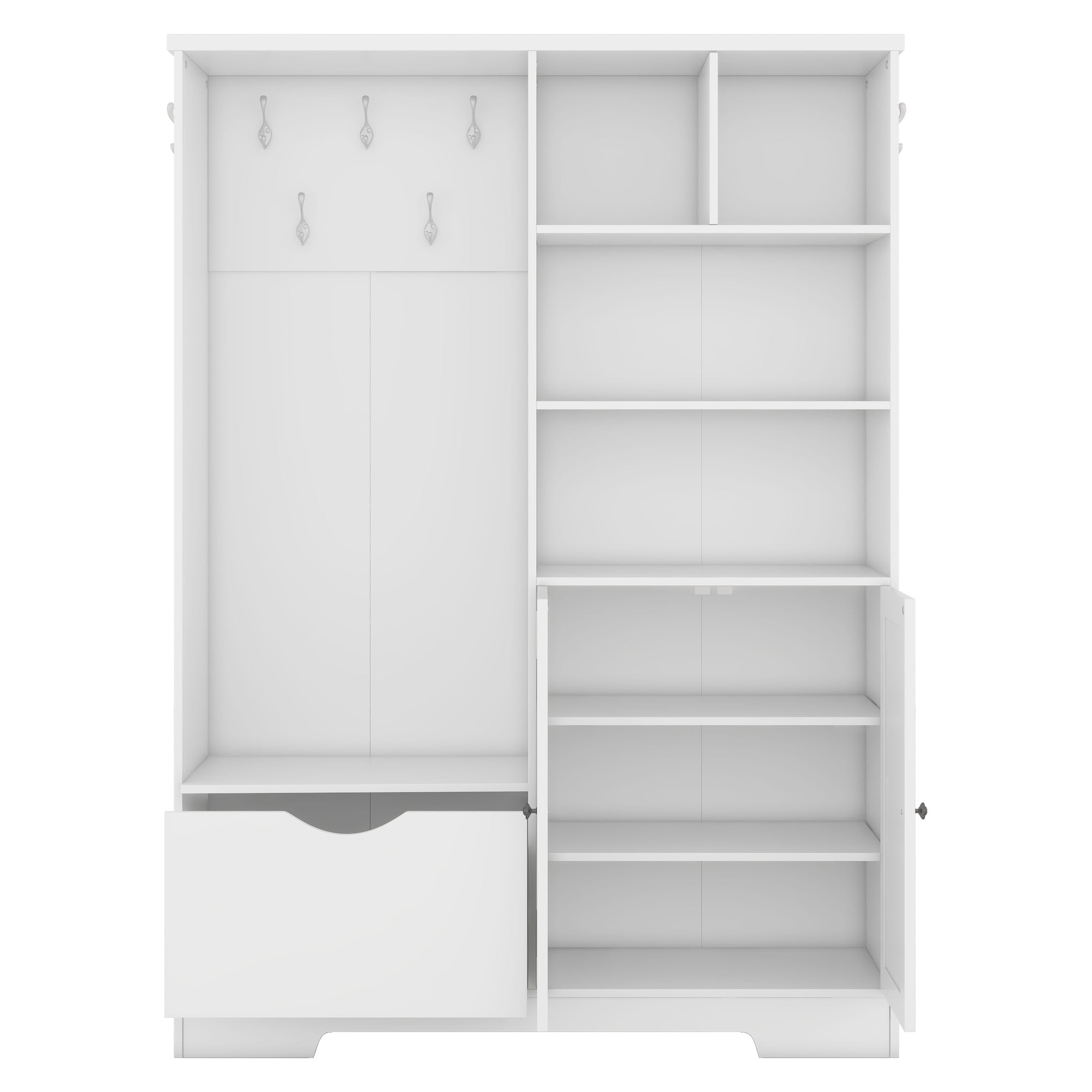 Modern Hall Tree with Storage Bench Shoe Cabinet White