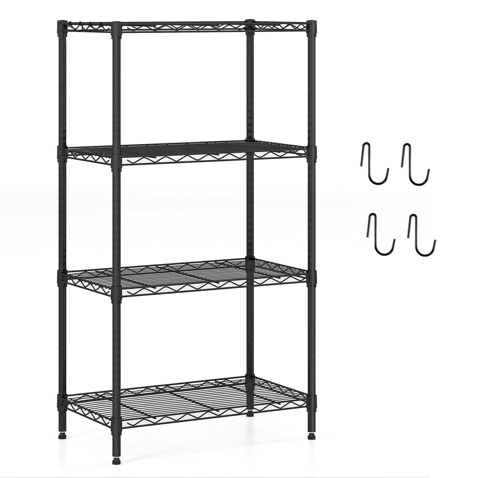 4-Tier Black Metal Storage Shelving Unit Heavy Duty Rack