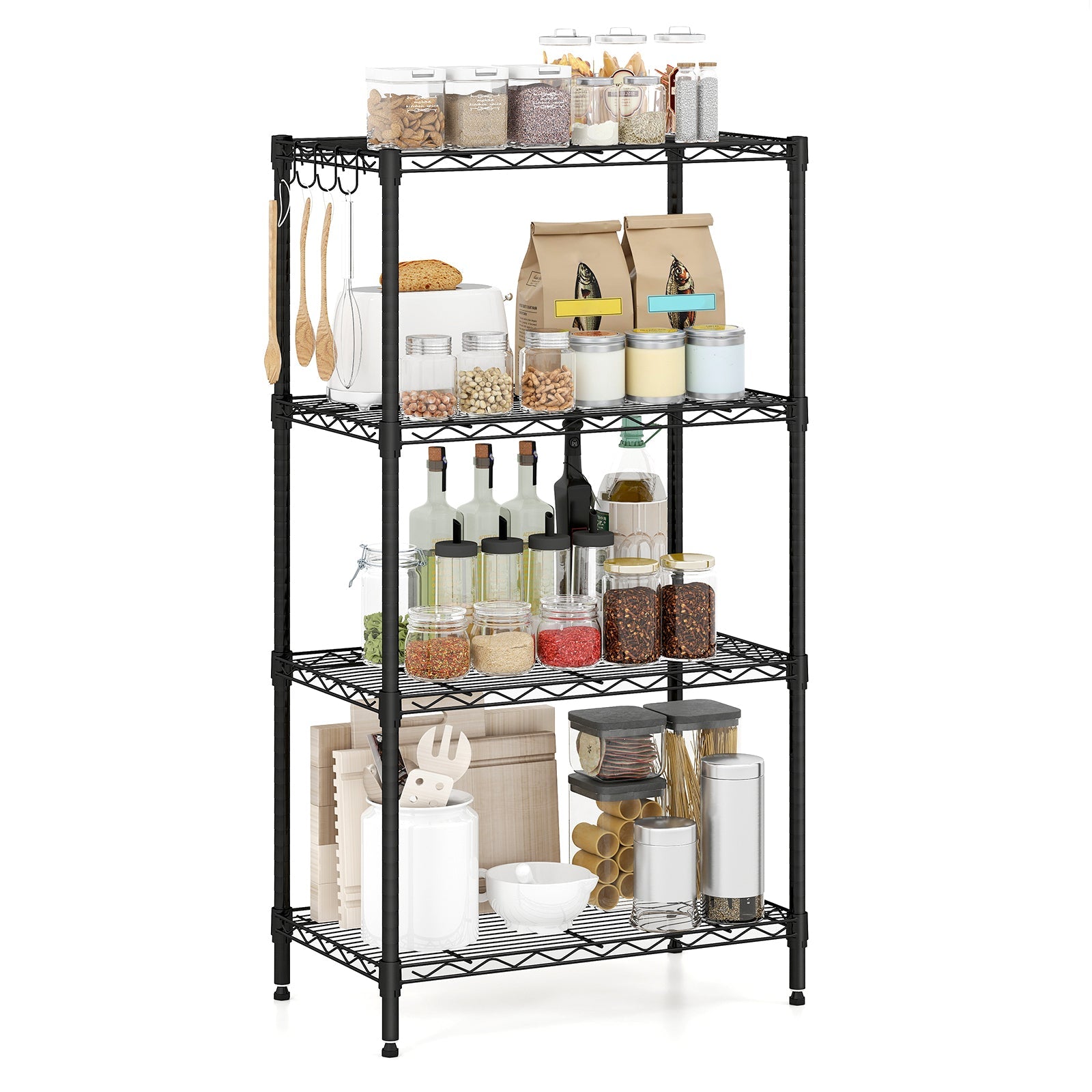 4-Tier Black Metal Storage Shelving Unit Heavy Duty Rack