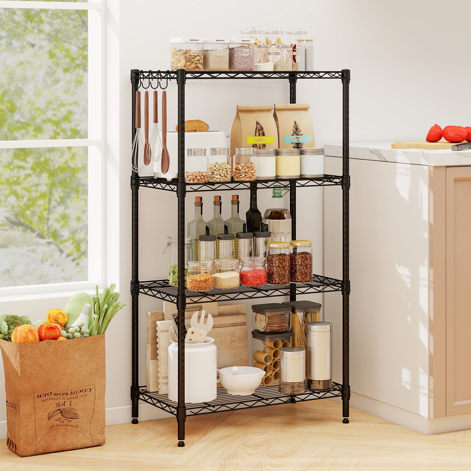 4-Tier Black Metal Storage Shelving Unit Heavy Duty Rack