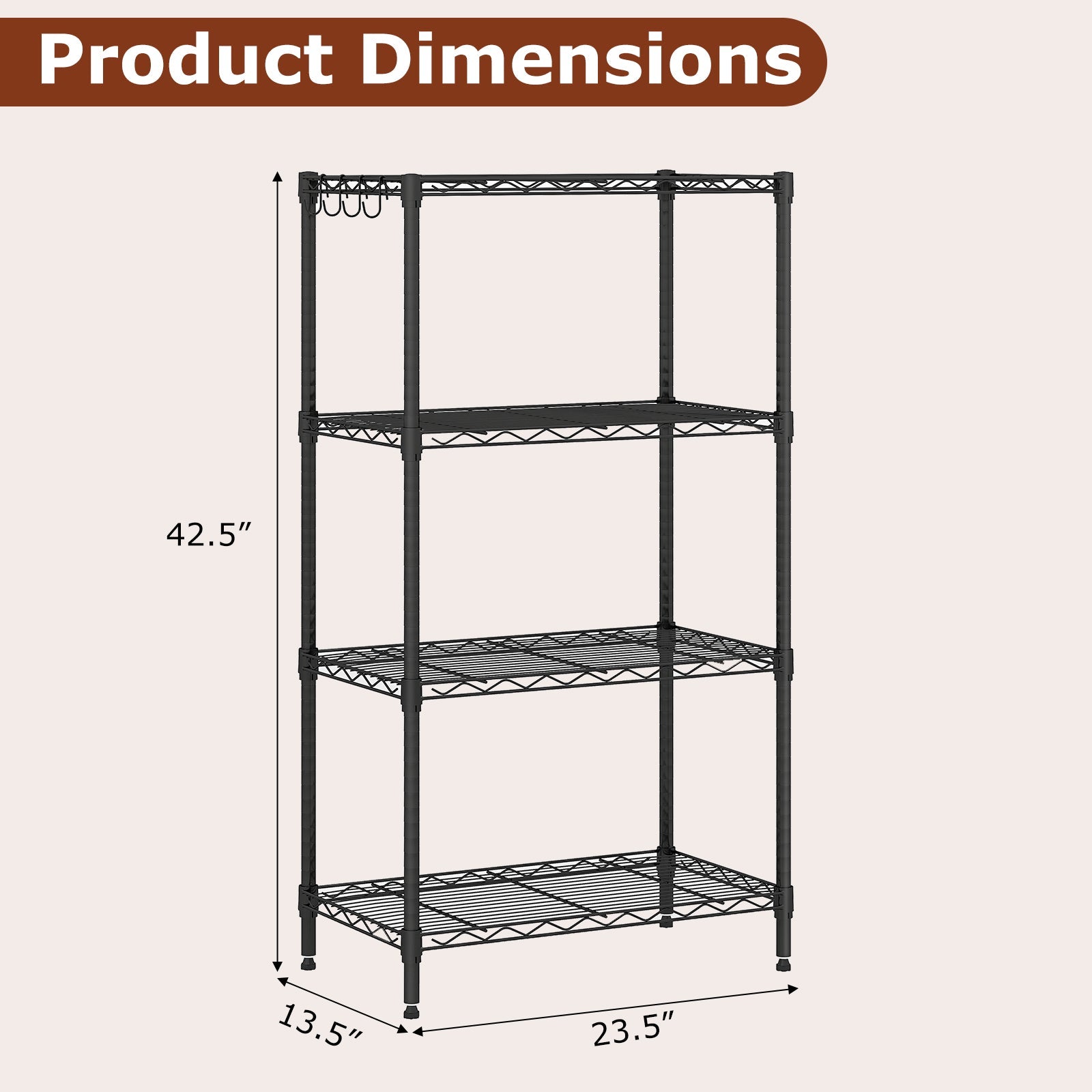 4-Tier Black Metal Storage Shelving Unit Heavy Duty Rack