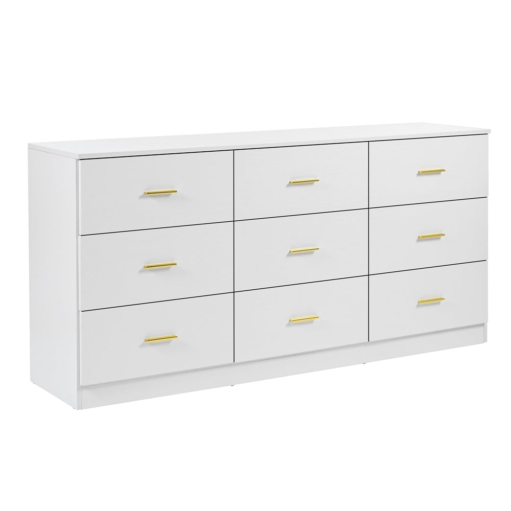 Modern White 9-Drawer Dresser with Spacious Bedroom Storage