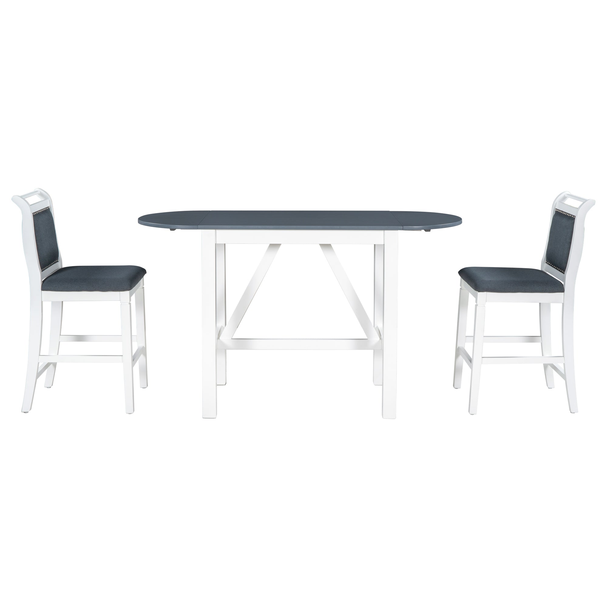 3-Piece Drop Leaf Dining Table Set White Gray
