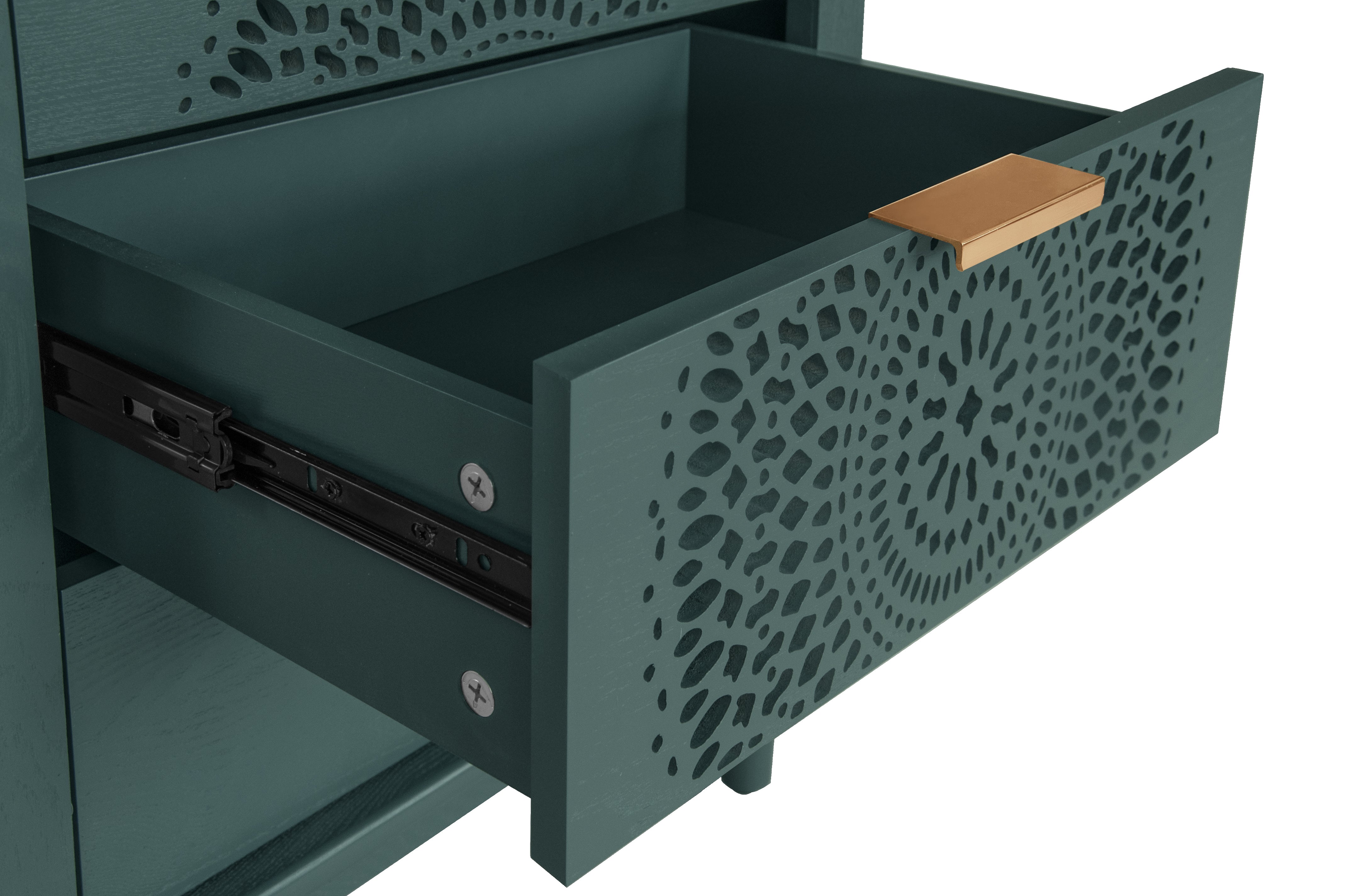 Hollow-Carved 3 Drawer Dresser with Metal Handles Storage
