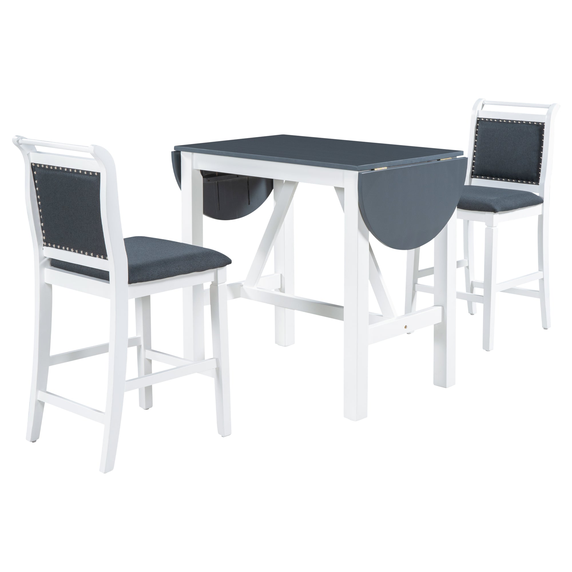 3-Piece Drop Leaf Dining Table Set White Gray