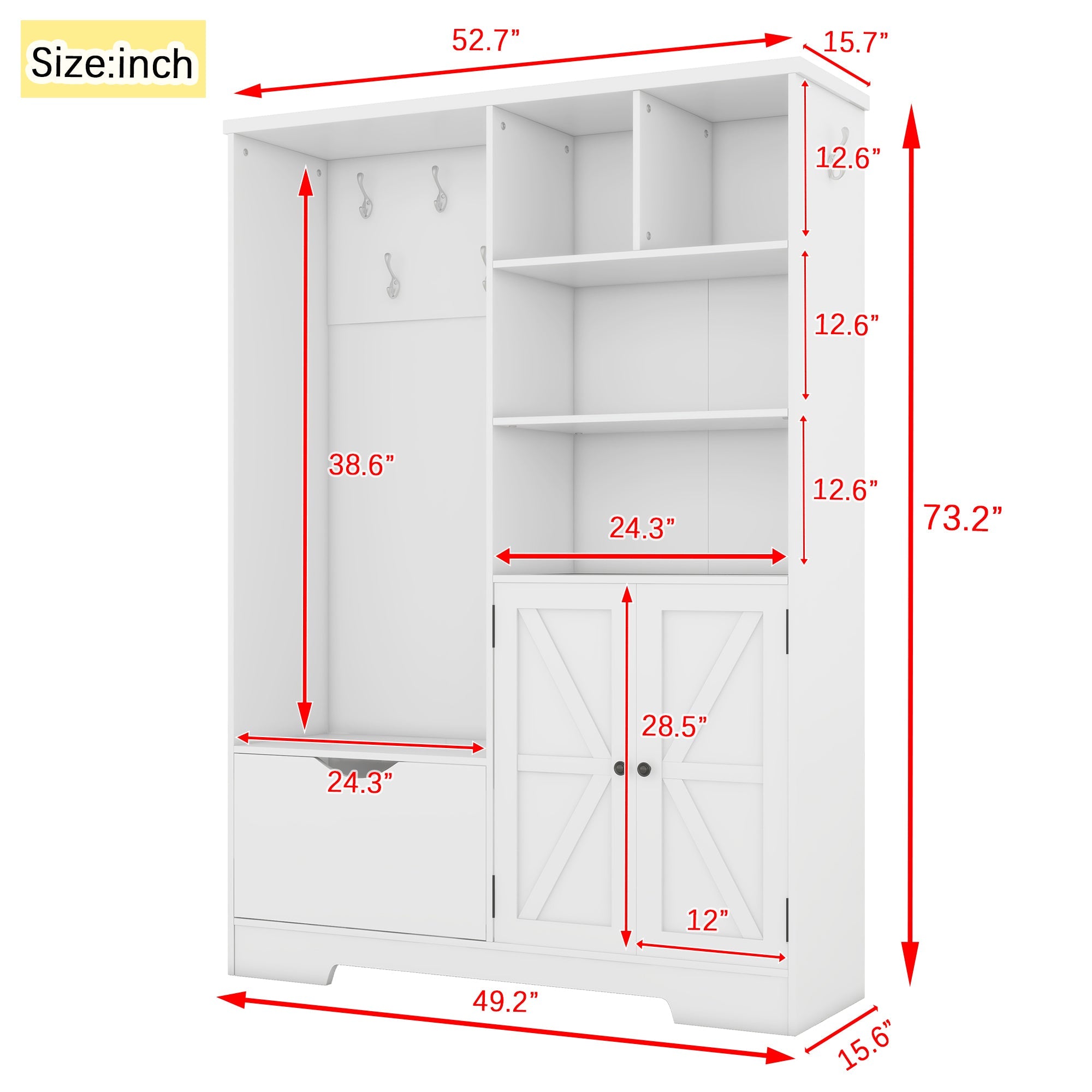 Modern Hall Tree with Storage Bench Shoe Cabinet White