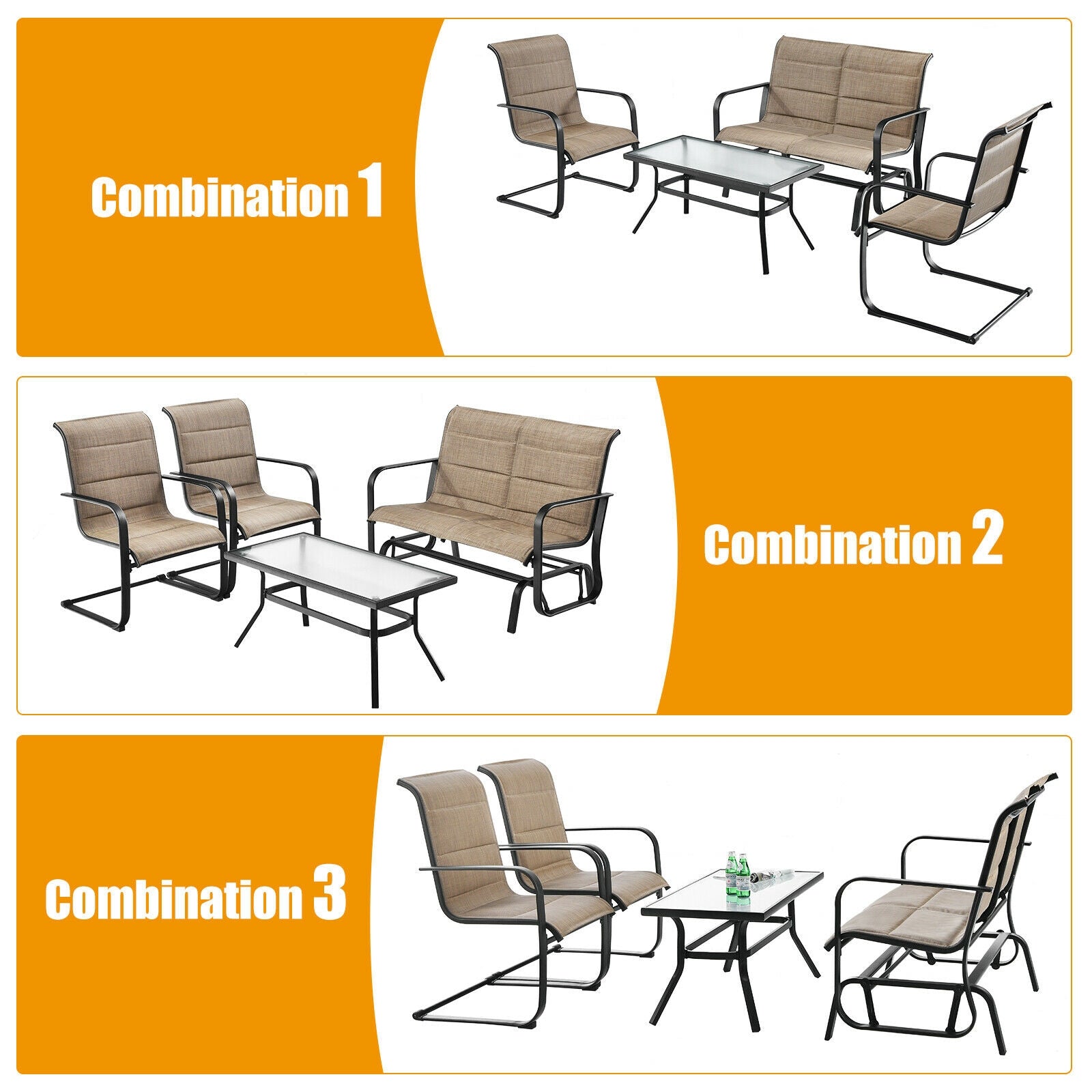 4-Piece Outdoor Patio Furniture Set with Glider Loveseat