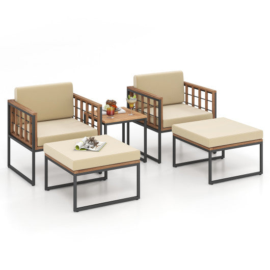 5-Piece Acacia Wood Outdoor Furniture Set with Ottomans
